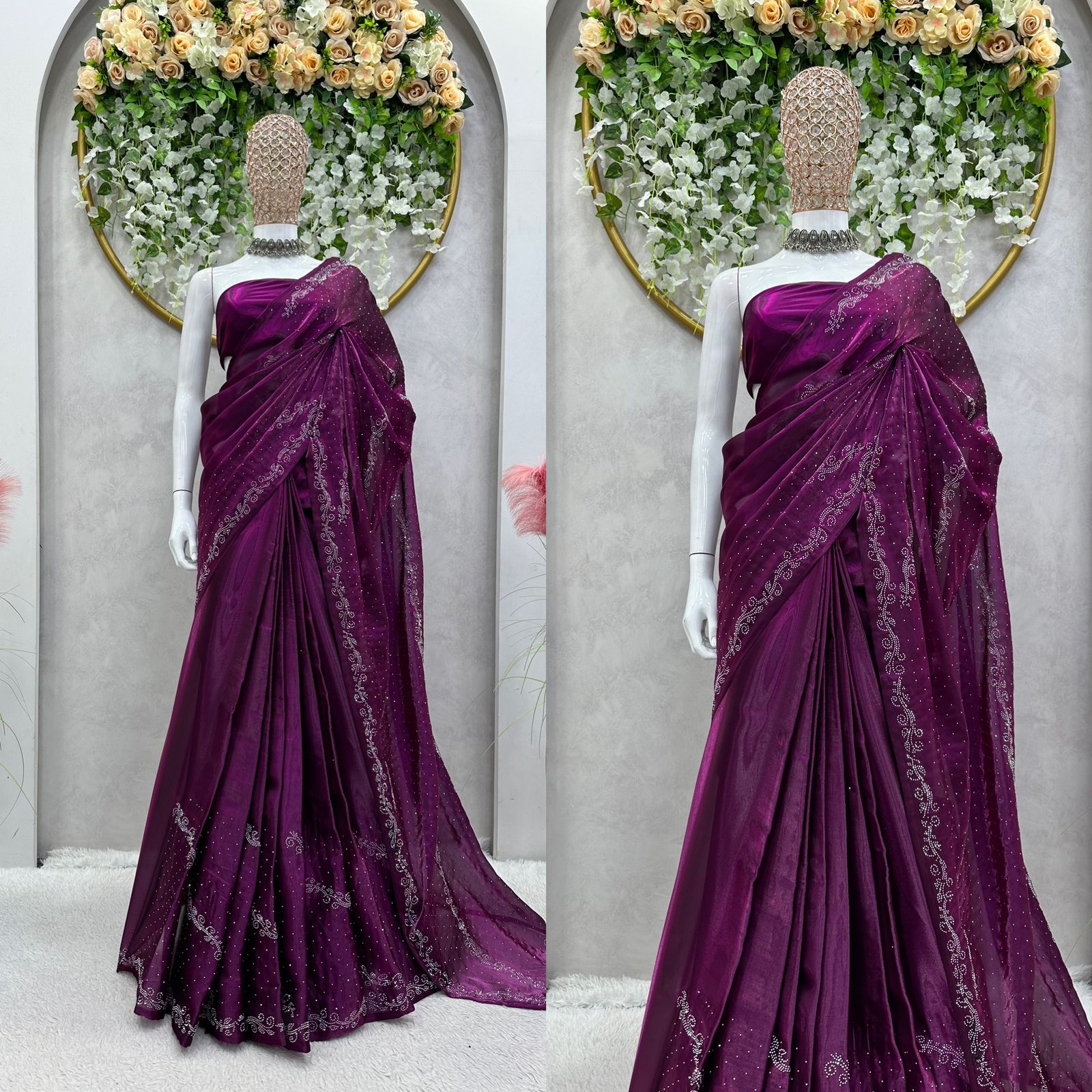 Embellished Work Purple Color Party Wear Saree