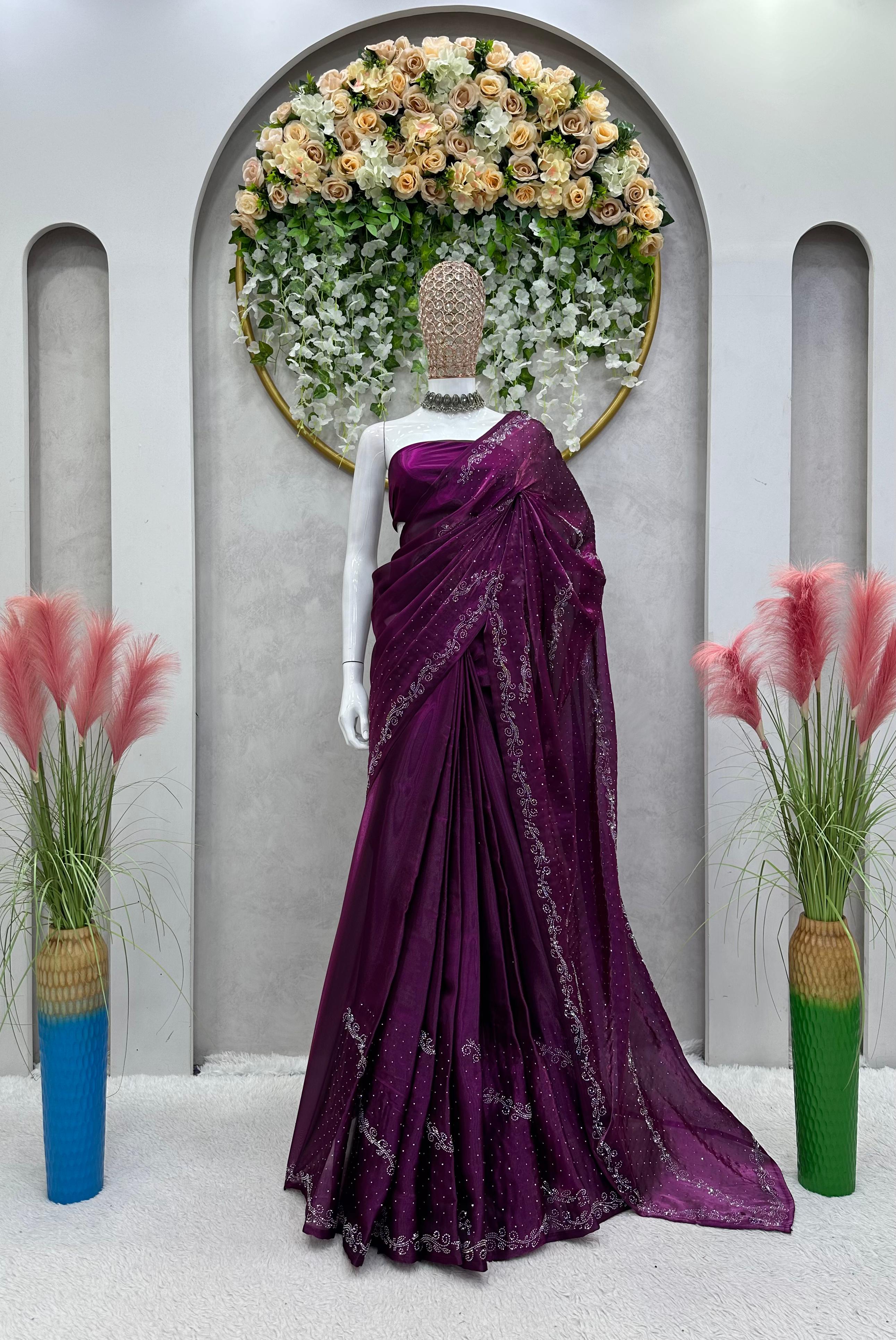 Embellished Work Purple Color Party Wear Saree
