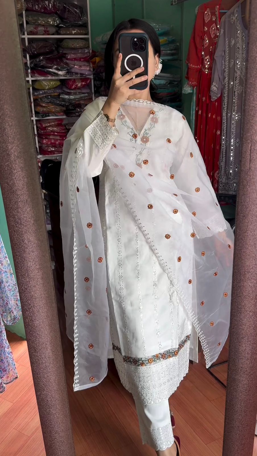 White Color Sequence Embroidery Thread Work Salwar Suit