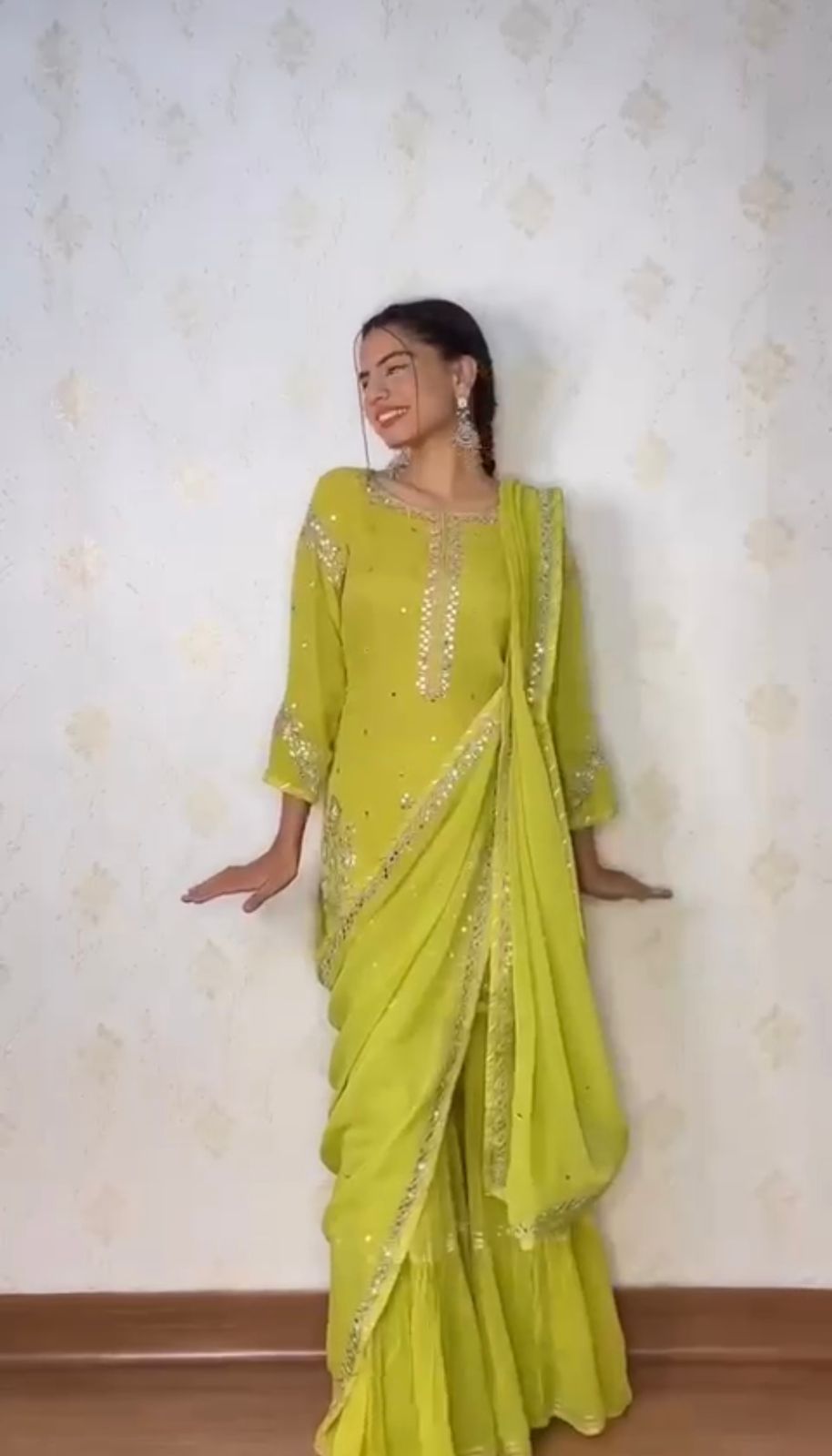 Elegant Parrot Green Color Sequence Work Sharara Suit