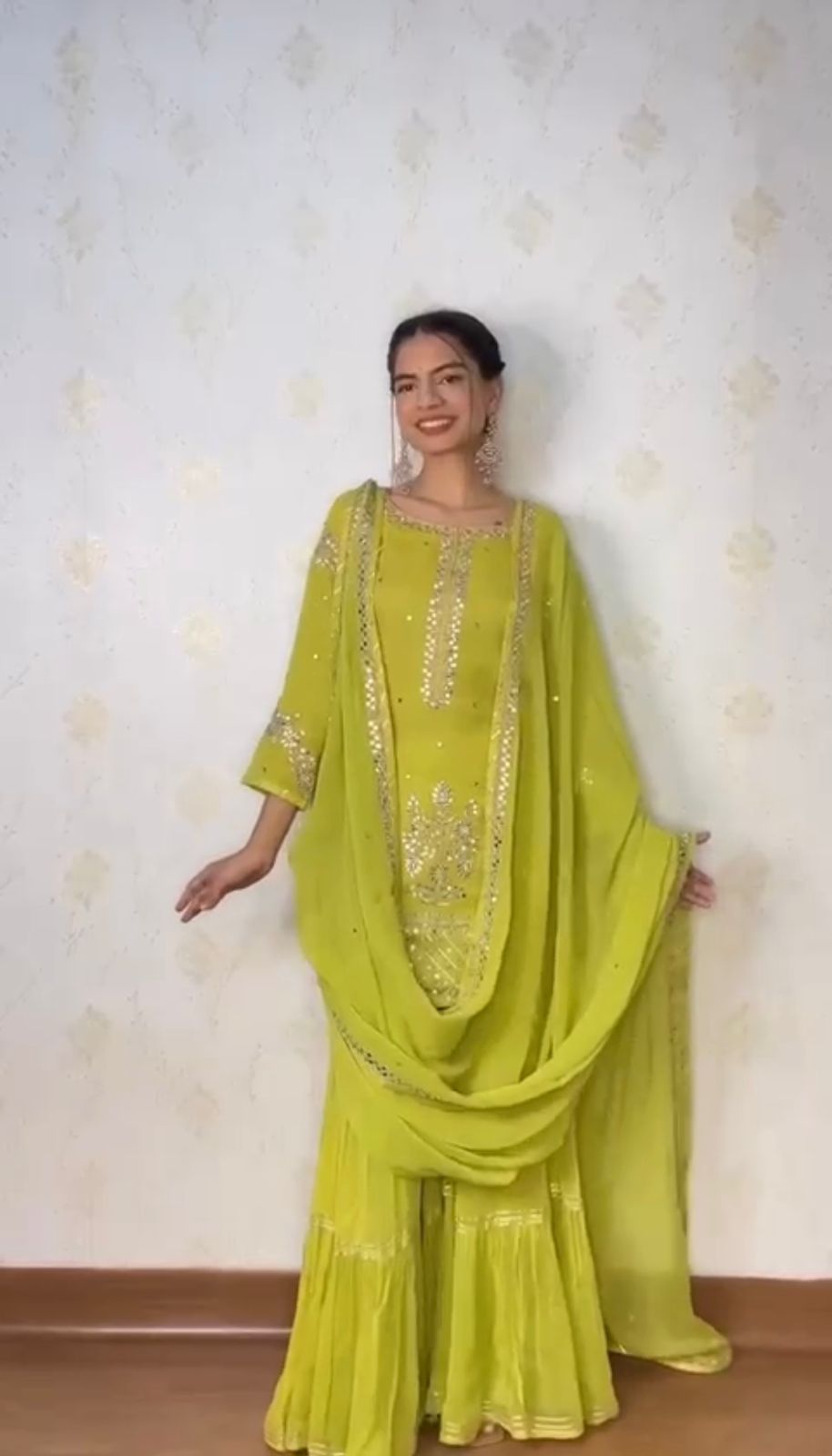 Elegant Parrot Green Color Sequence Work Sharara Suit