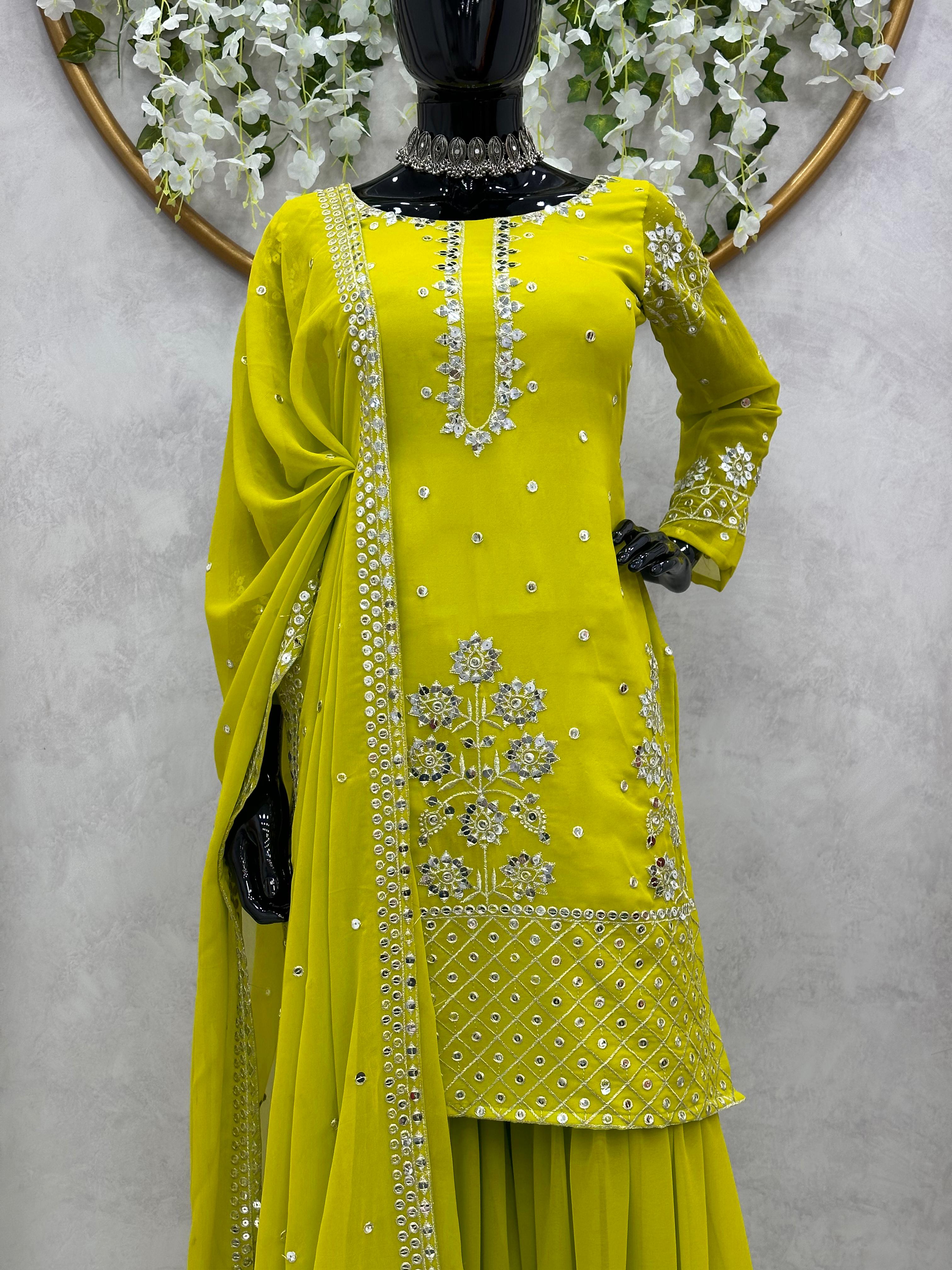 Elegant Parrot Green Color Sequence Work Sharara Suit