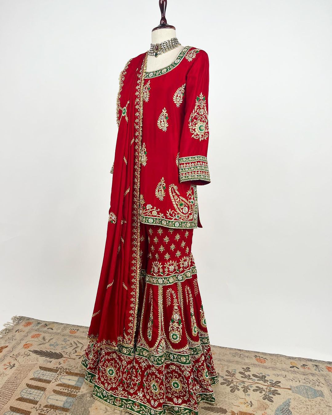 Fantastic Red Color Embroidery Work Heavy Sharara Suit