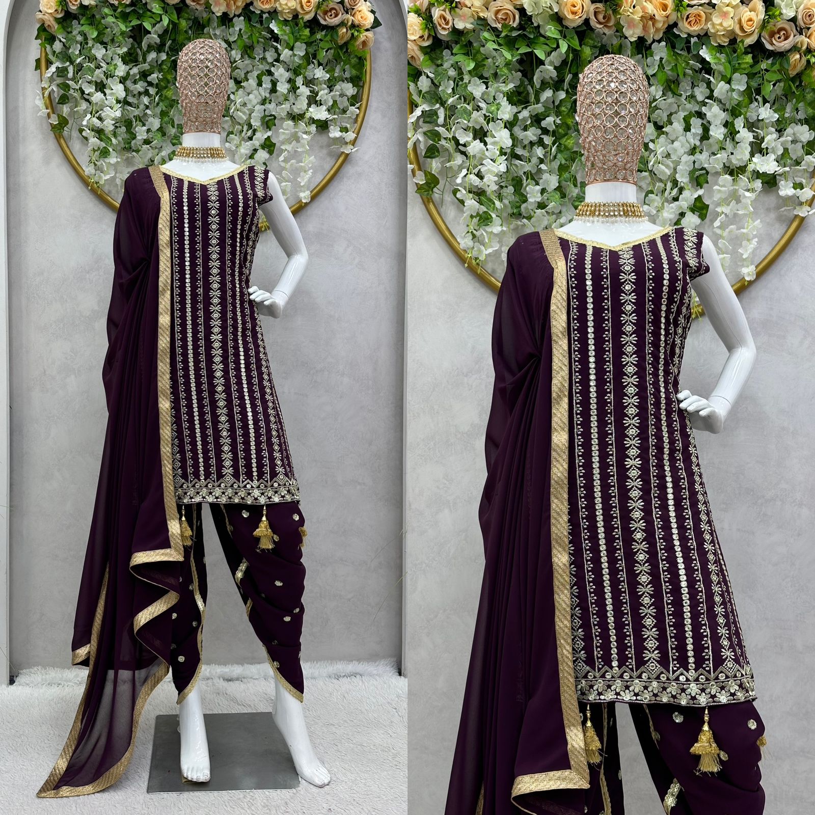 Attractive Purple Color Sequence Work Dhoti Suit