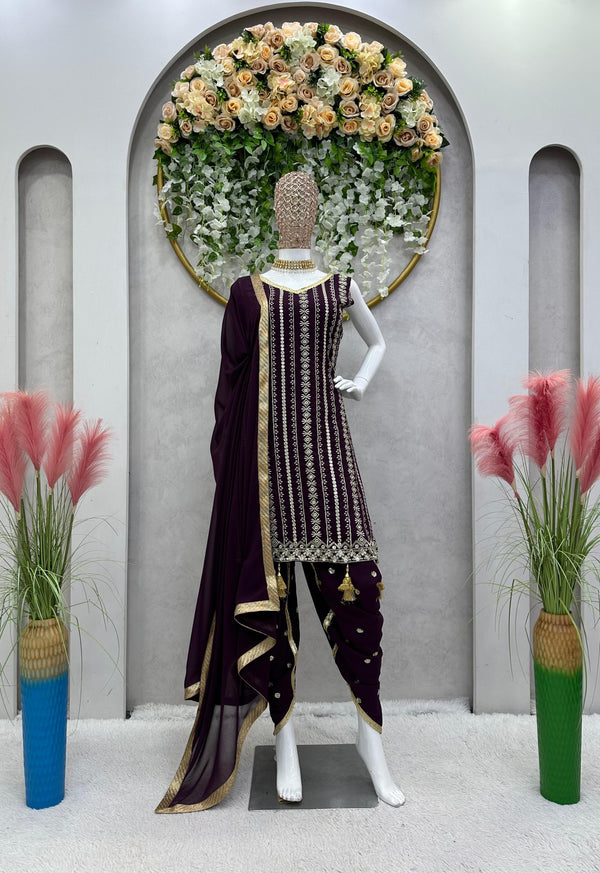 Attractive Purple Color Sequence Work Dhoti Suit