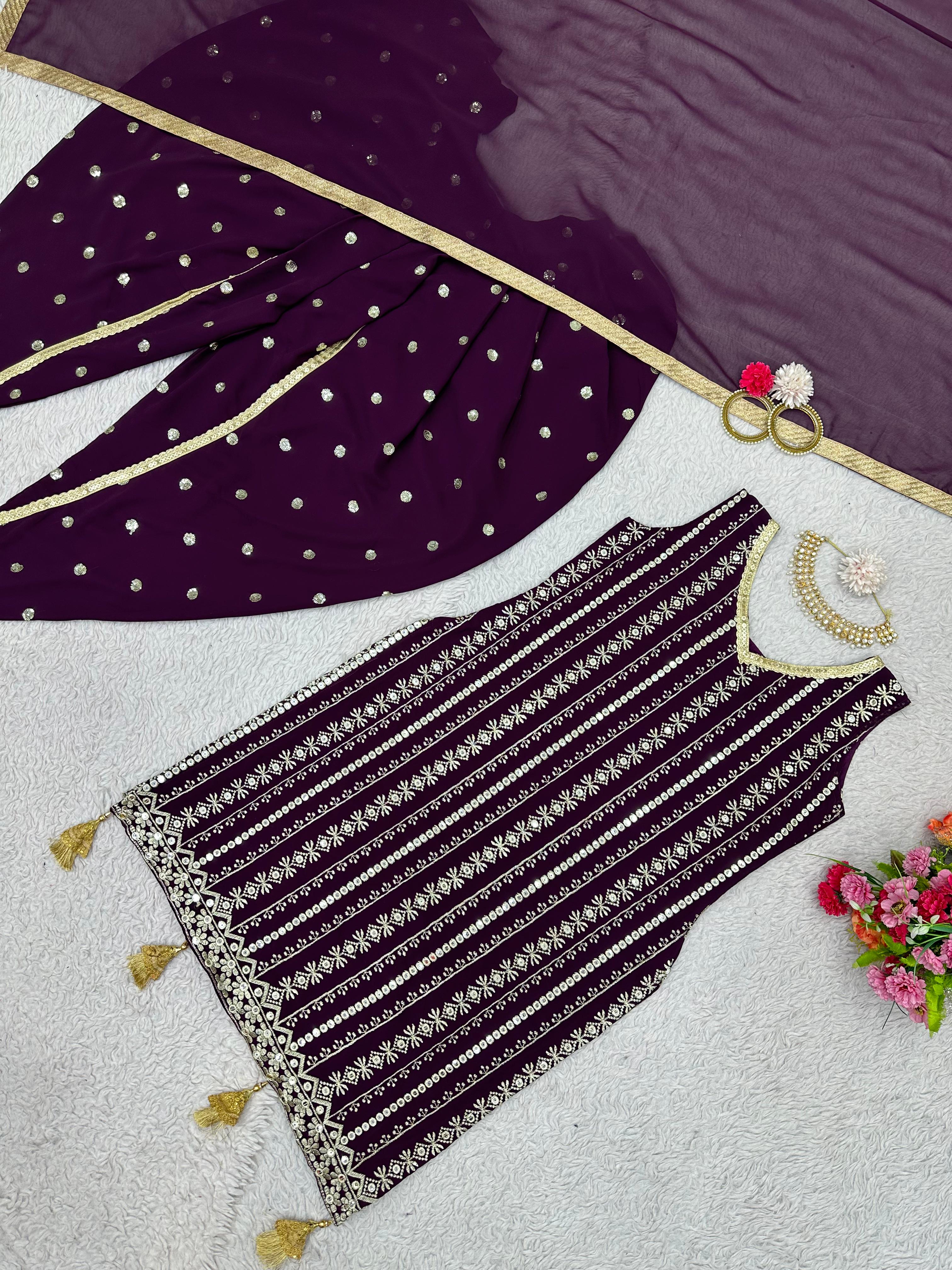 Attractive Purple Color Sequence Work Dhoti Suit