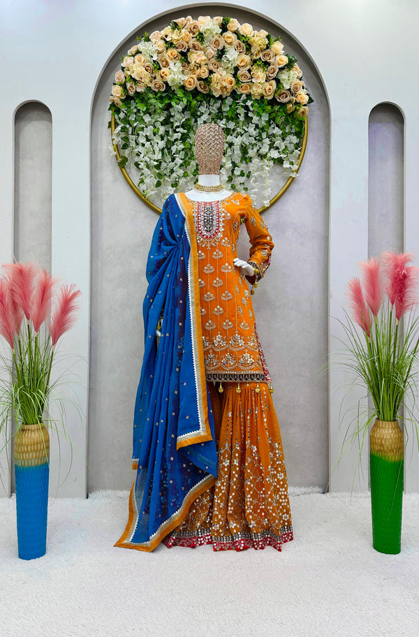 Exclusive Sequence Work Orange Color Sharara Suit