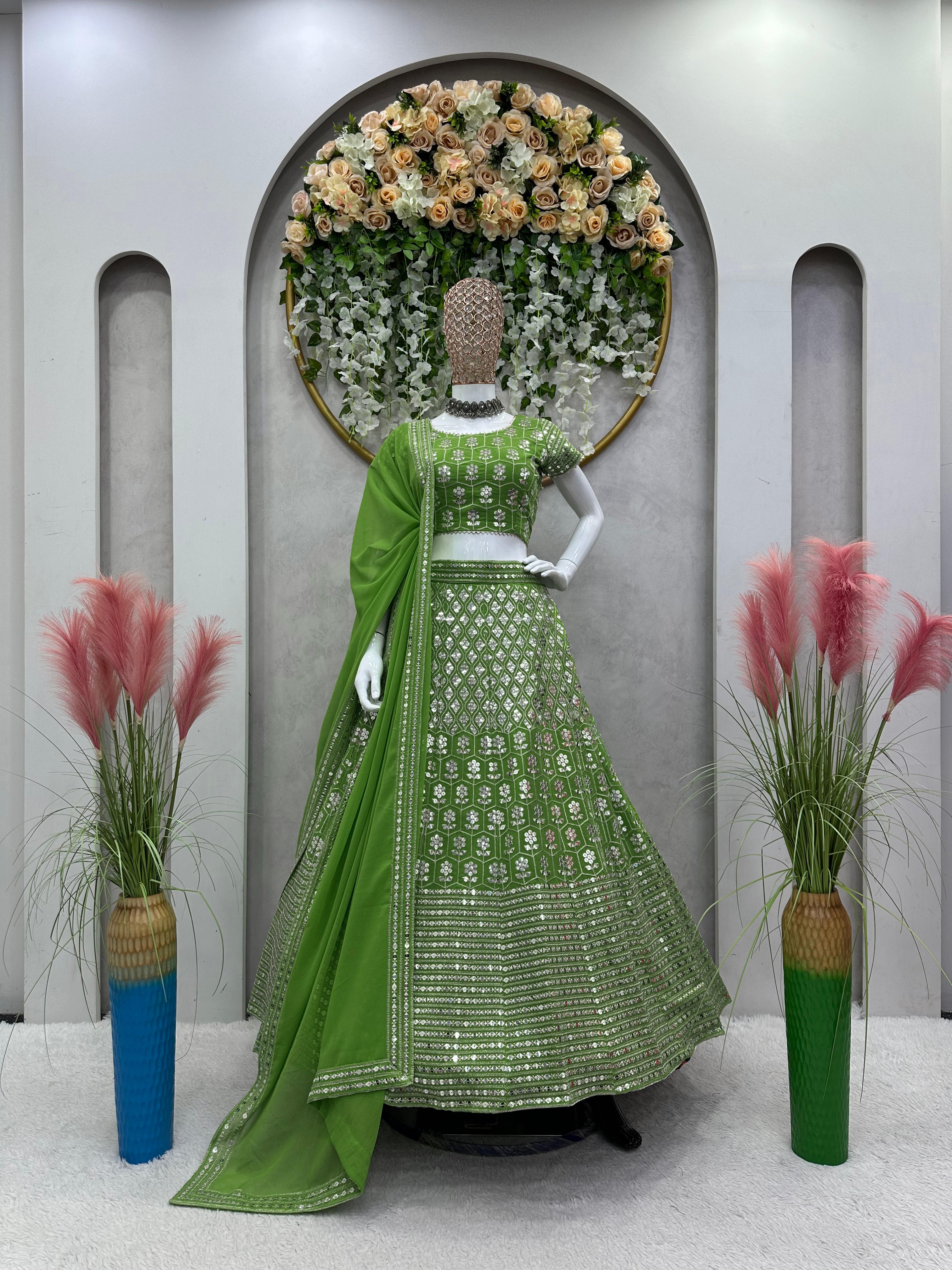 Luxuriant Light Green Thread Sequence Work Lehenga Choli