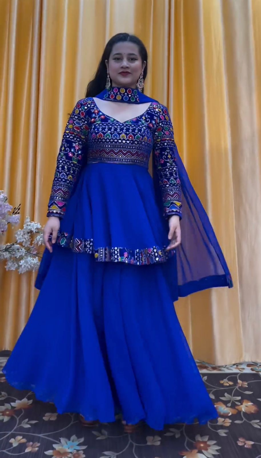 Multi Thread Sequence Work Blue Color Sharara Suit