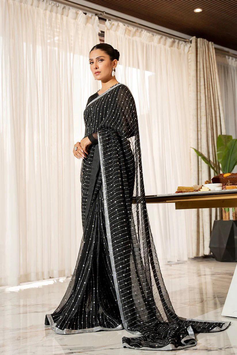 Ravishing Sequence Work Black Color Saree