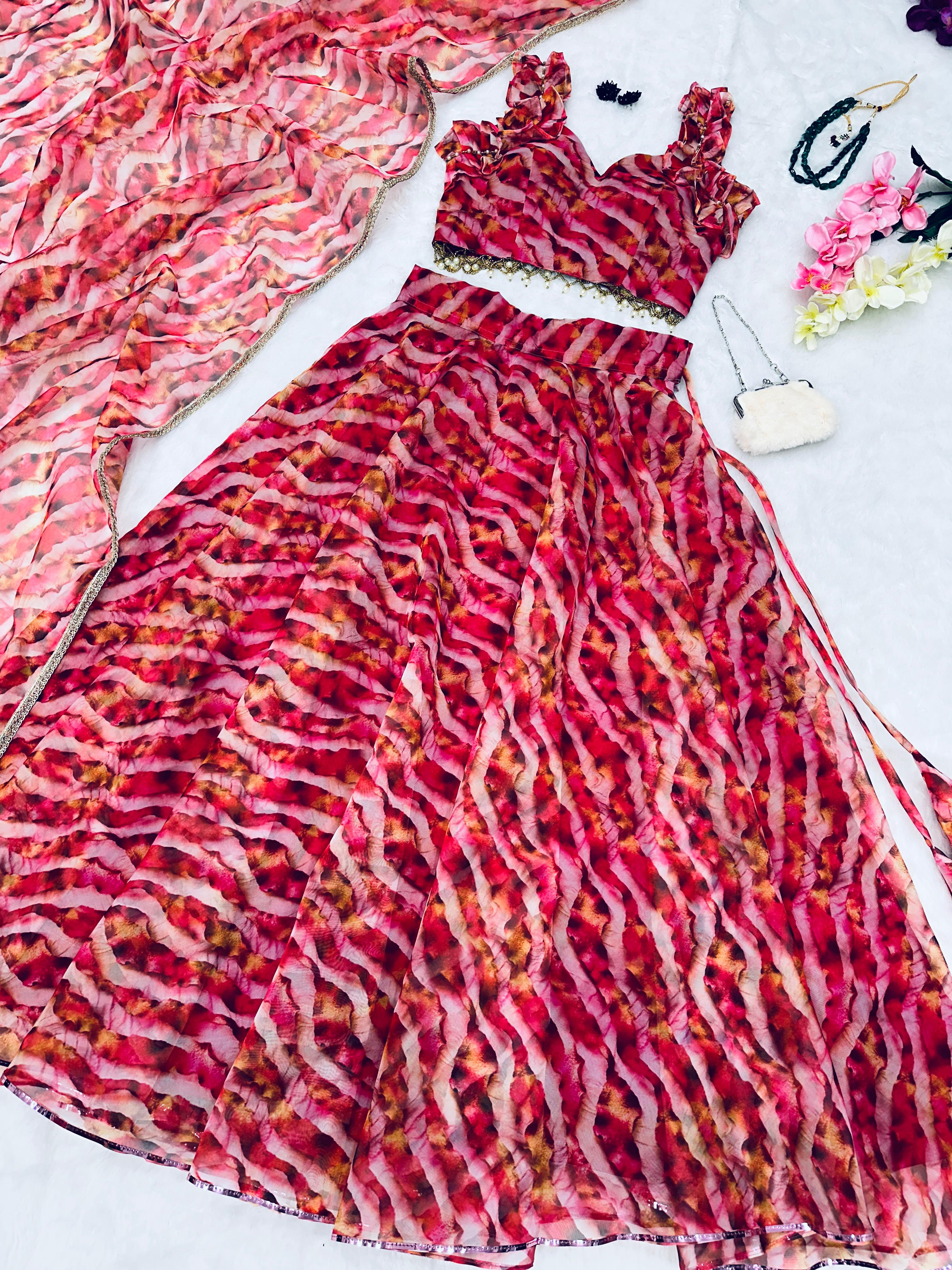 Multi Color Leheriya Print Stylish Lehenga Choli