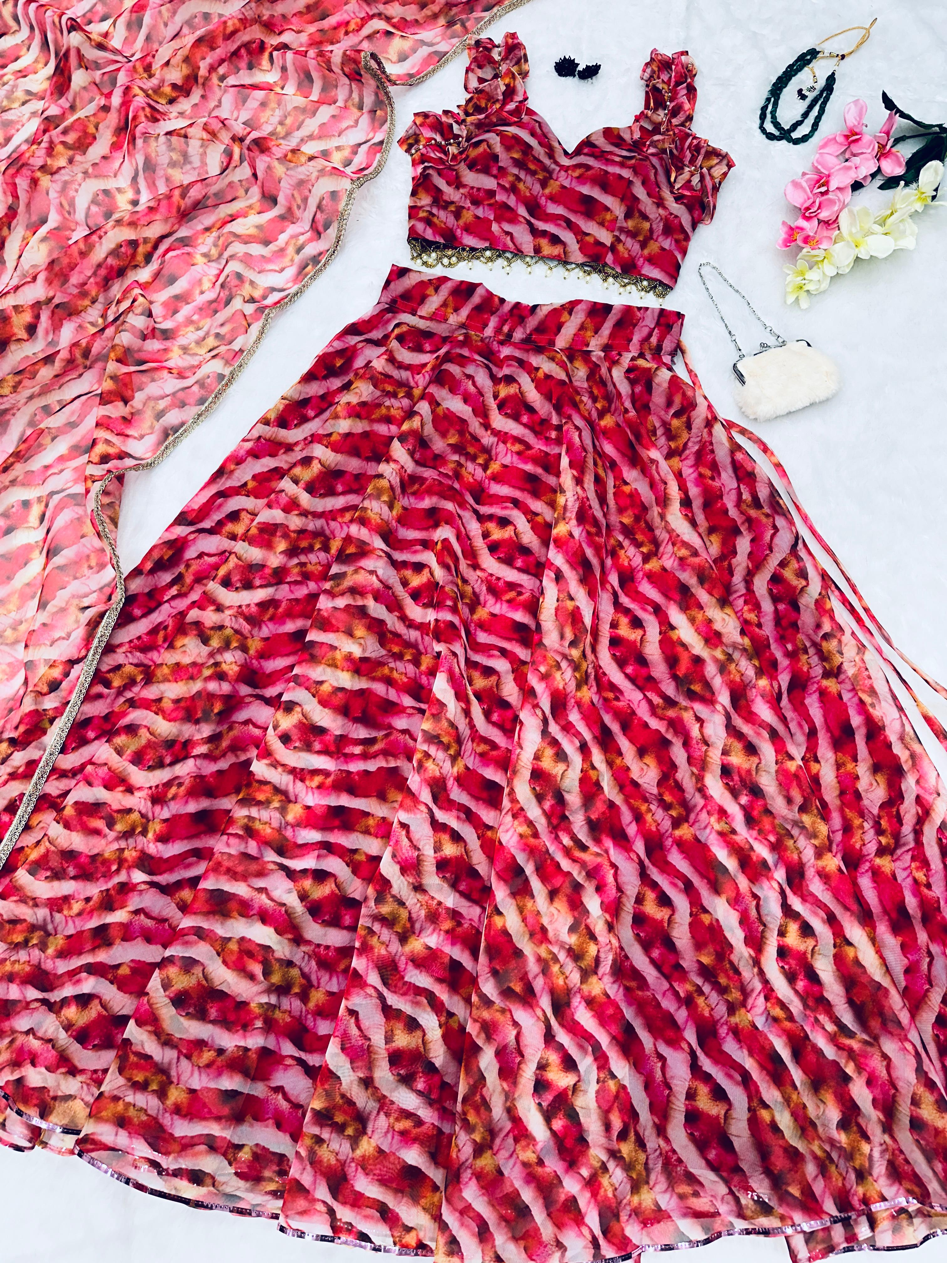Multi Color Leheriya Print Stylish Lehenga Choli