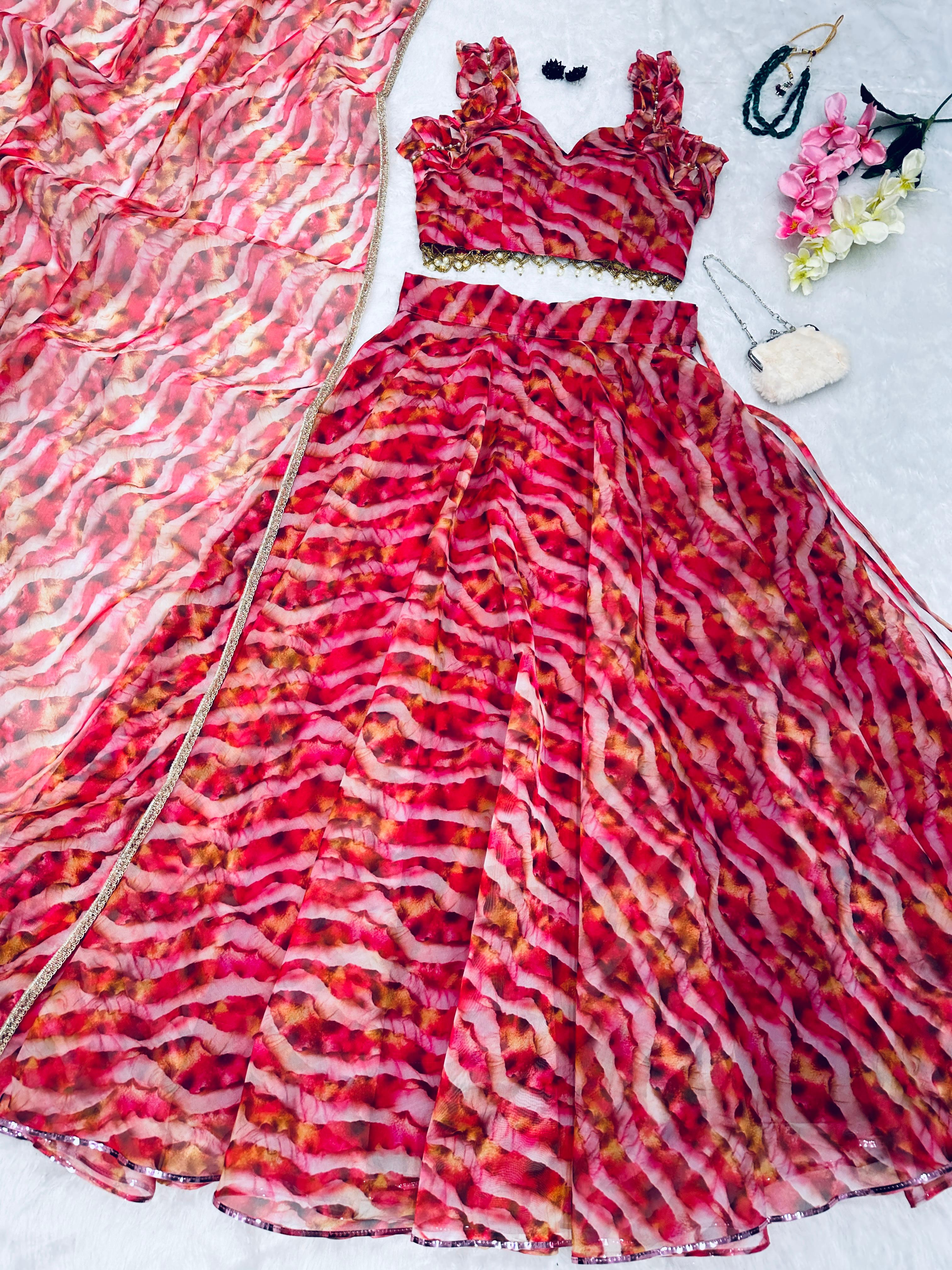 Multi Color Leheriya Print Stylish Lehenga Choli