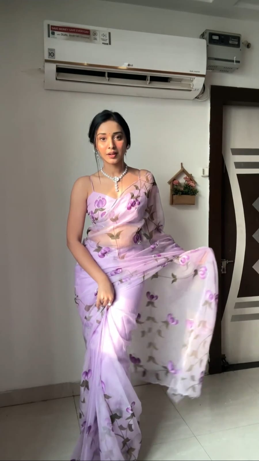 Pretty Digital Print Ready To Wear Lavender Color Saree