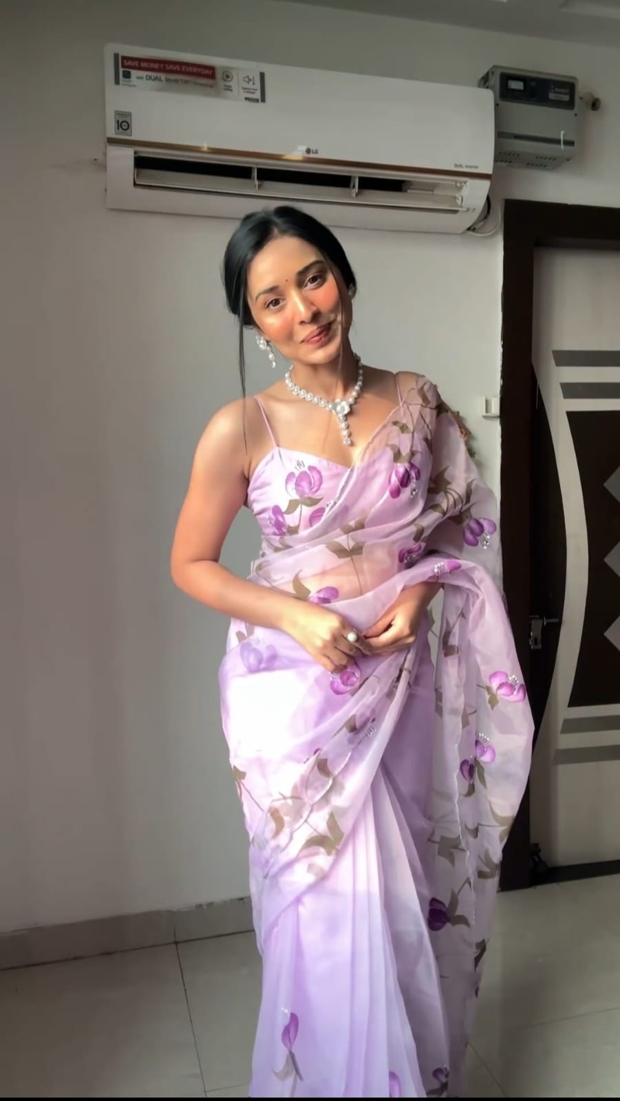 Pretty Digital Print Ready To Wear Lavender Color Saree