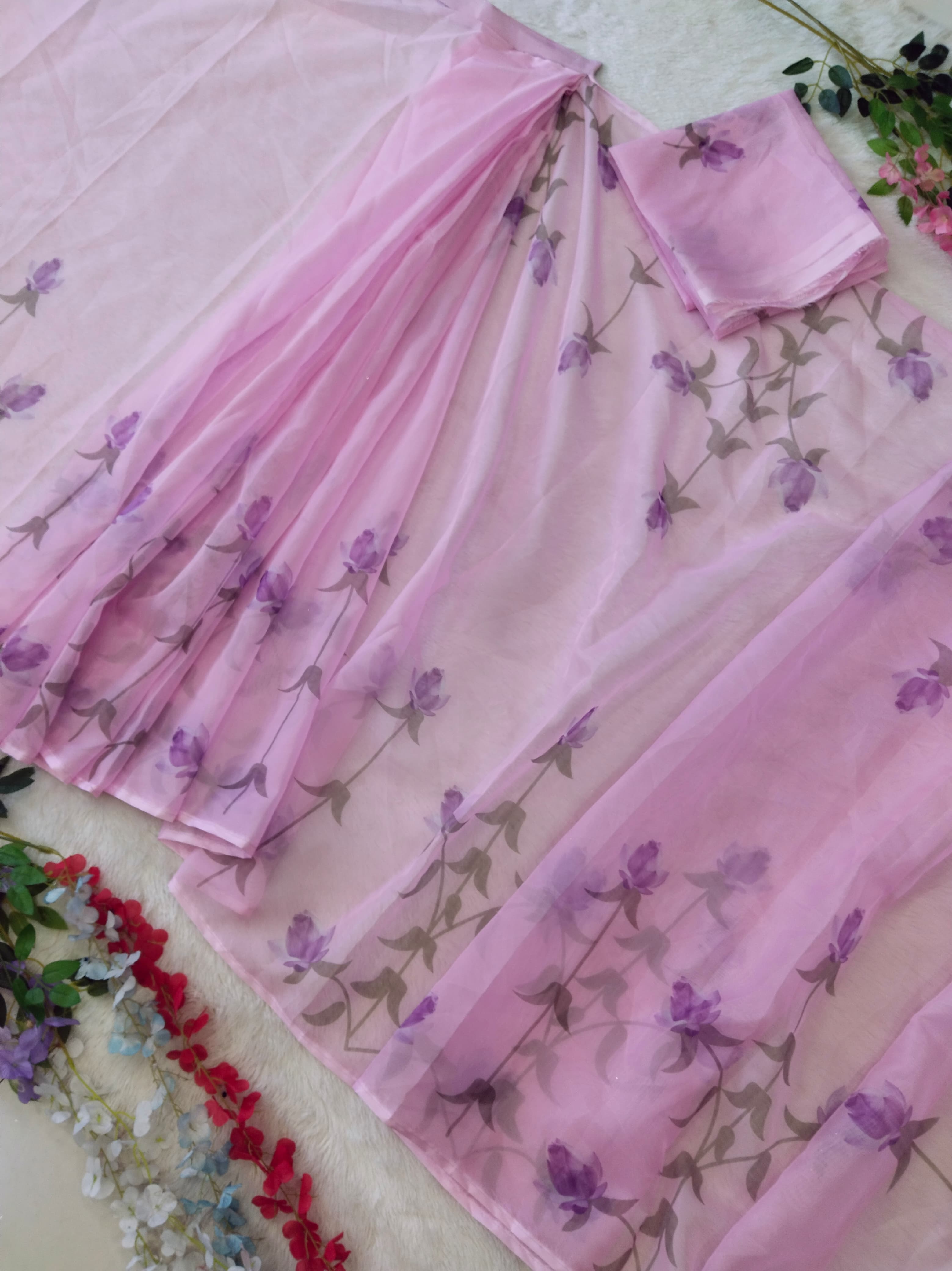 Pretty Digital Print Ready To Wear Lavender Color Saree