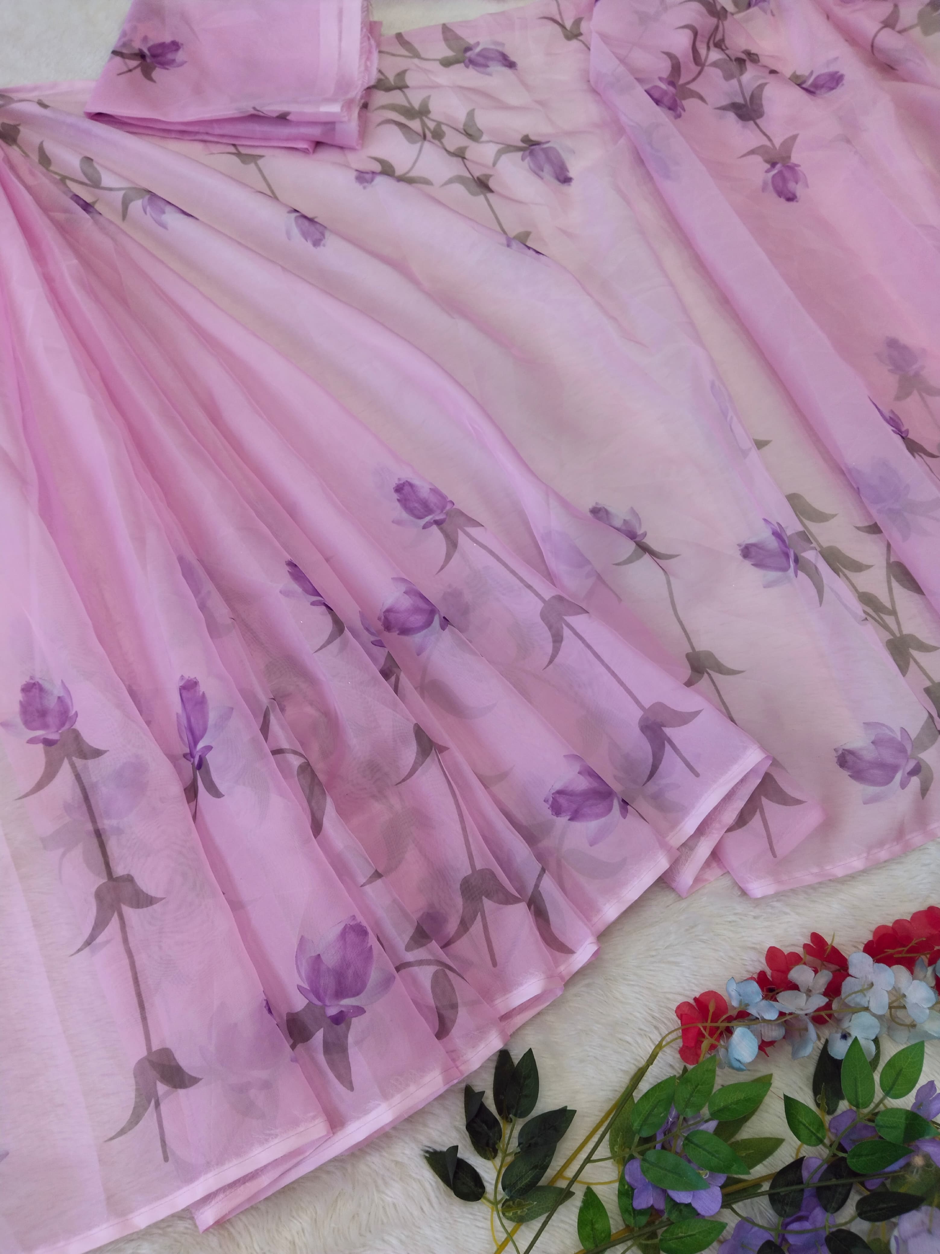 Pretty Digital Print Ready To Wear Lavender Color Saree