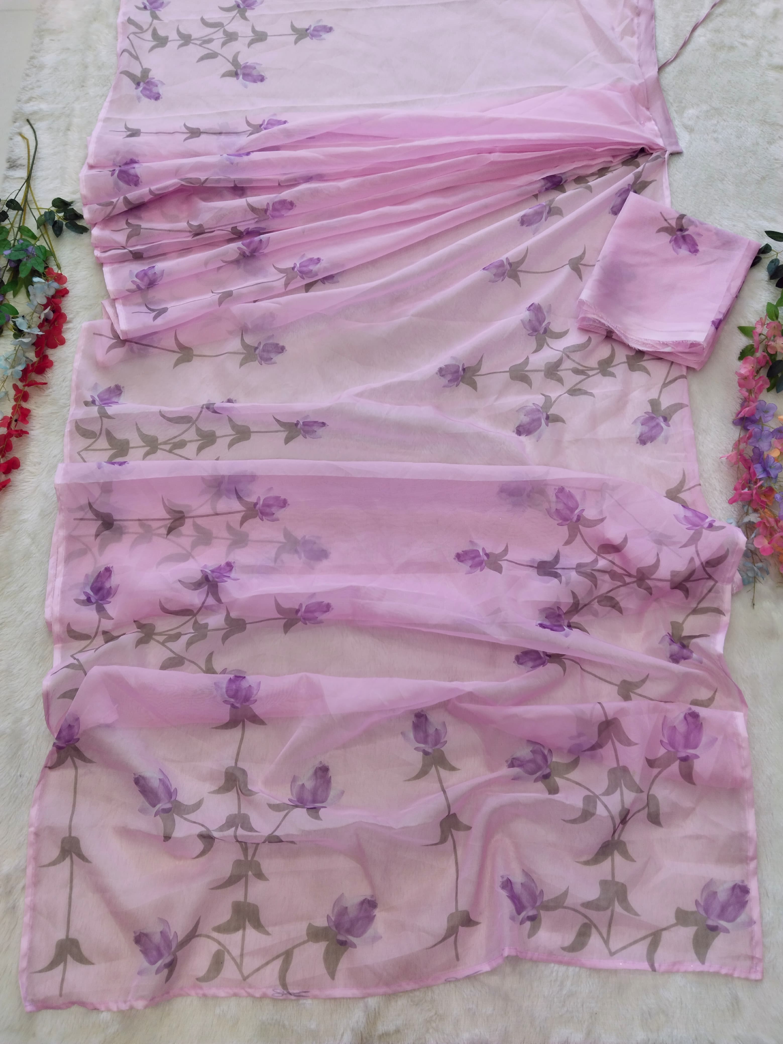 Pretty Digital Print Ready To Wear Lavender Color Saree