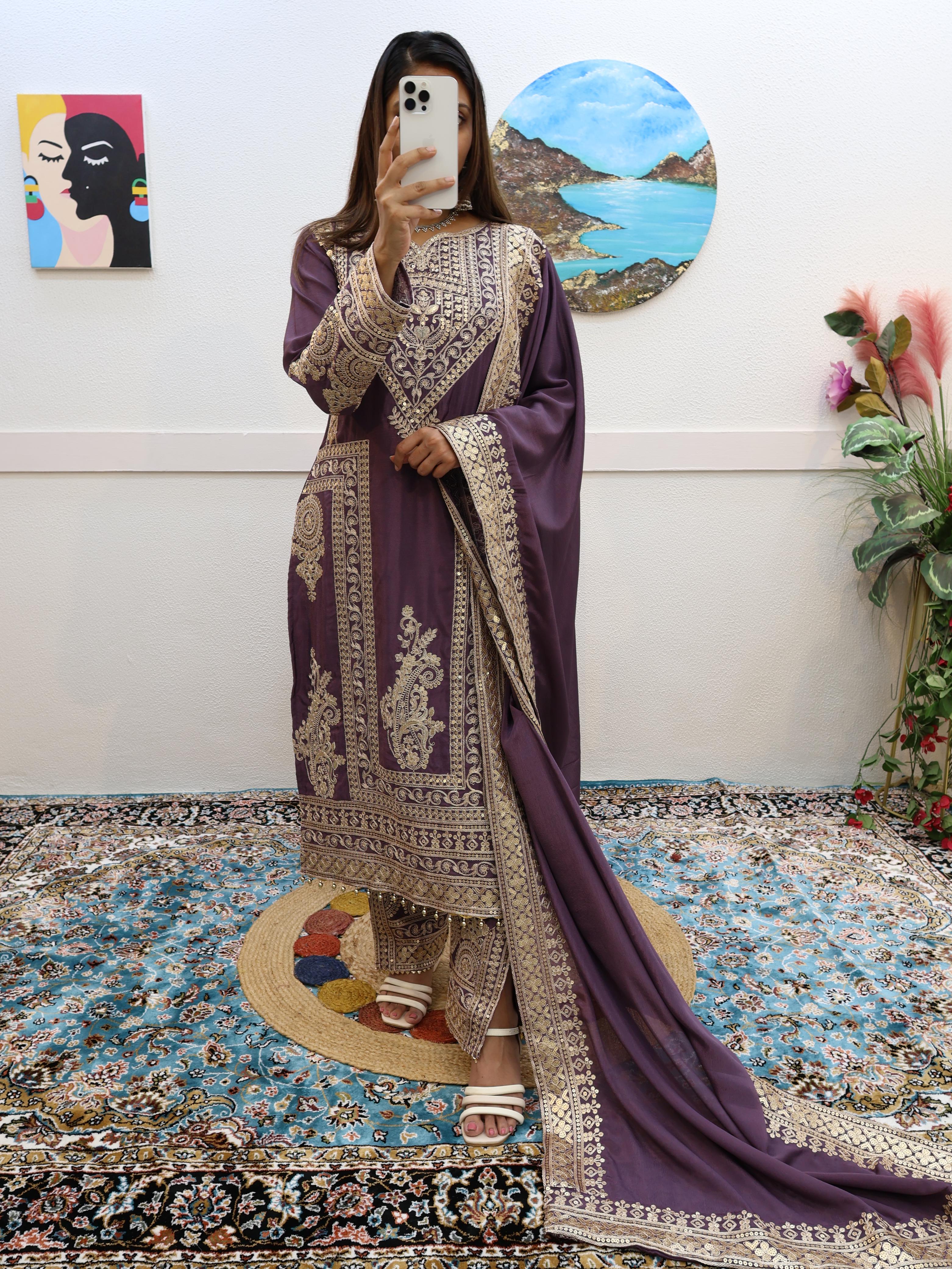 Dusty Purple Color Embroidery Work Stylish Salwar Suit