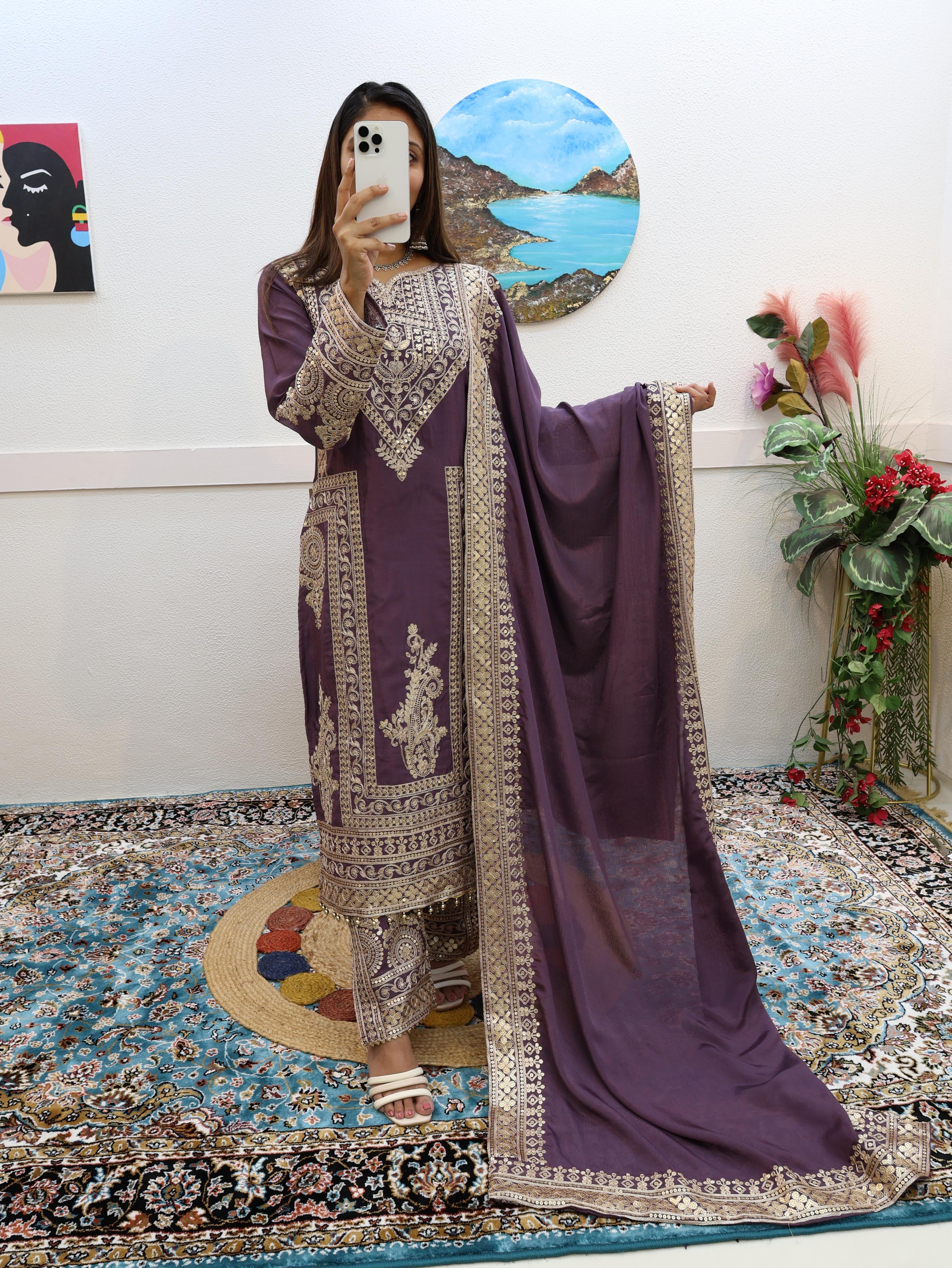Dusty Purple Color Embroidery Work Stylish Salwar Suit