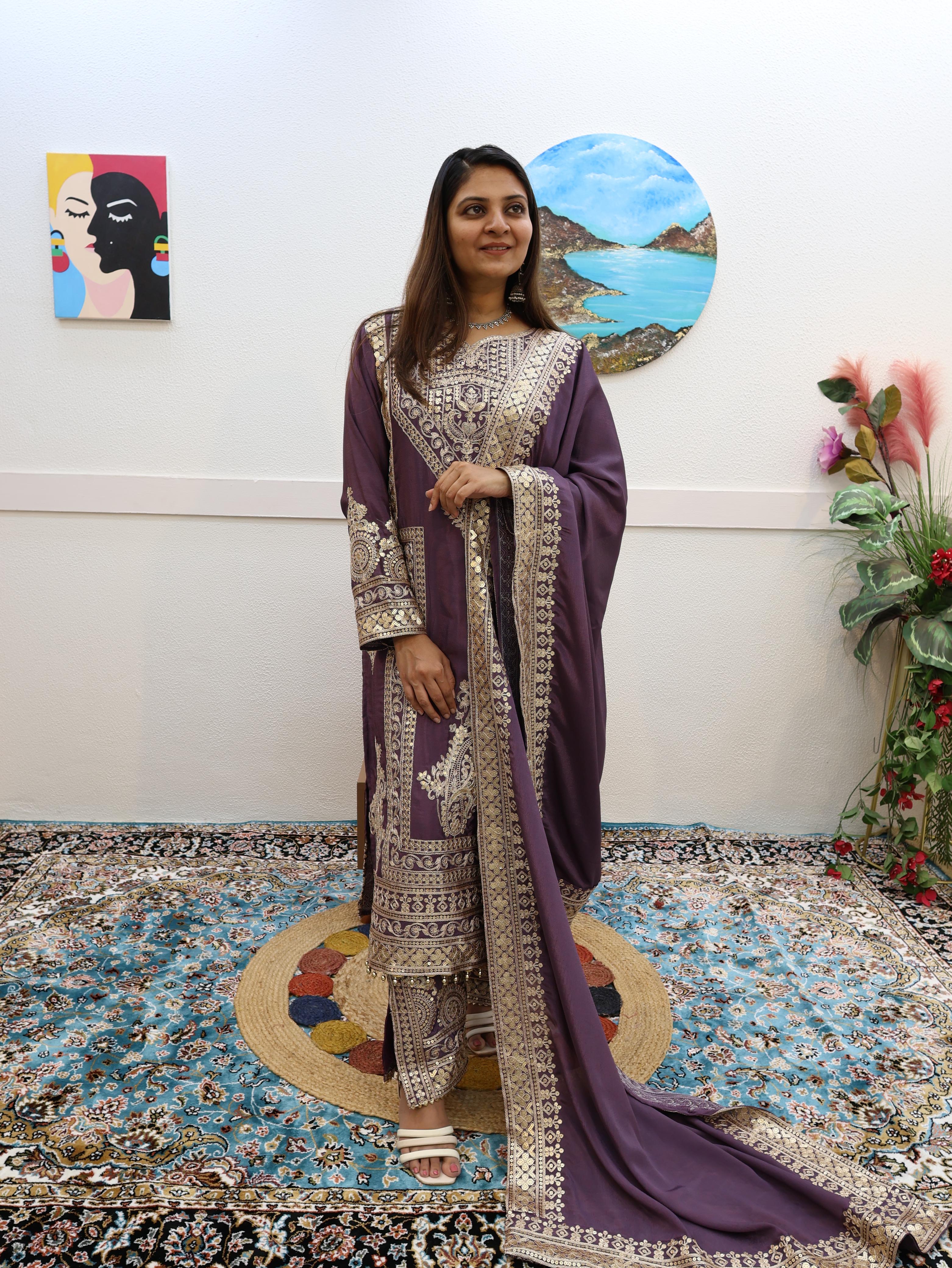 Dusty Purple Color Embroidery Work Stylish Salwar Suit