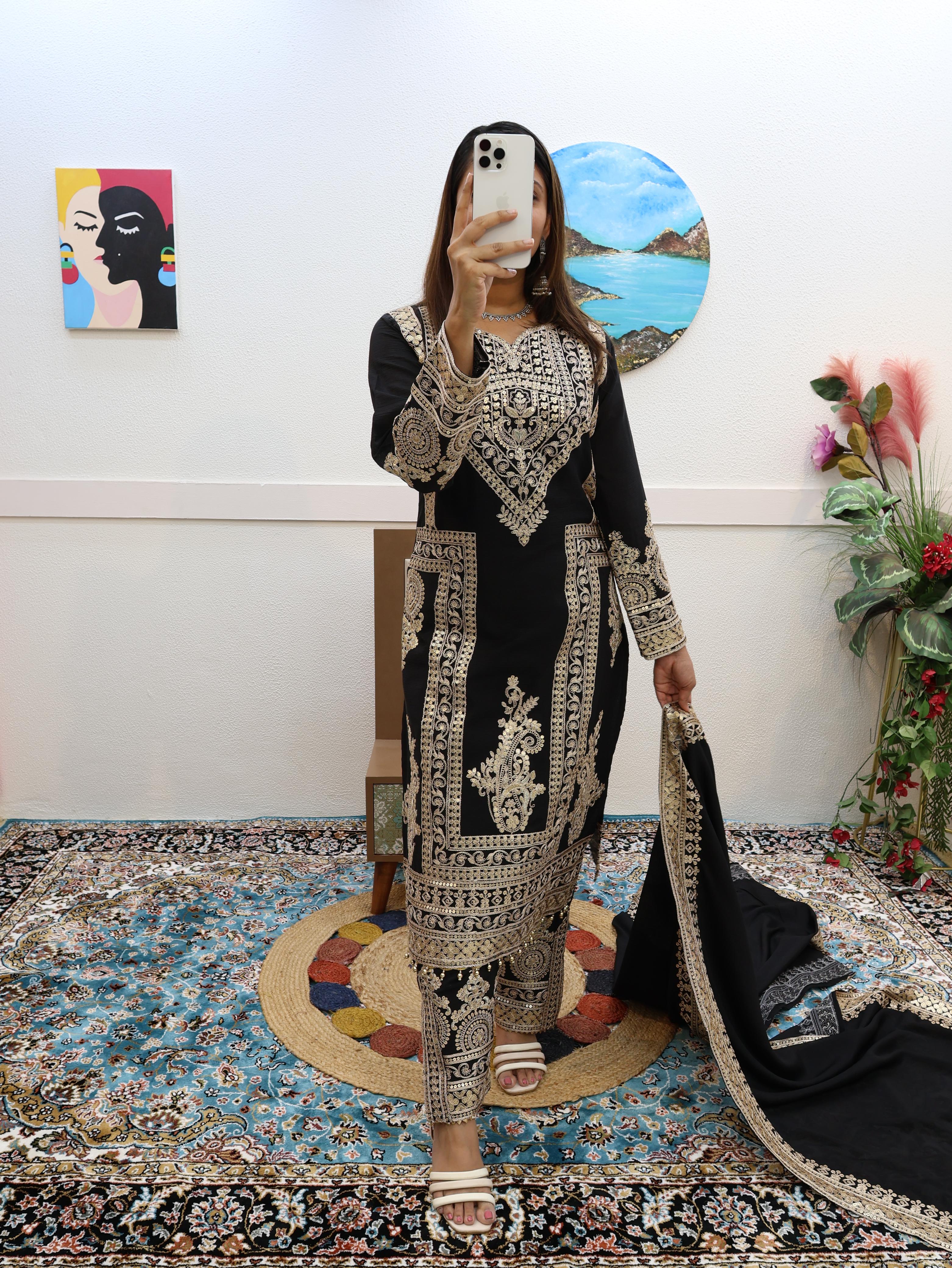 Black Color Embroidery Work Stylish Salwar Suit