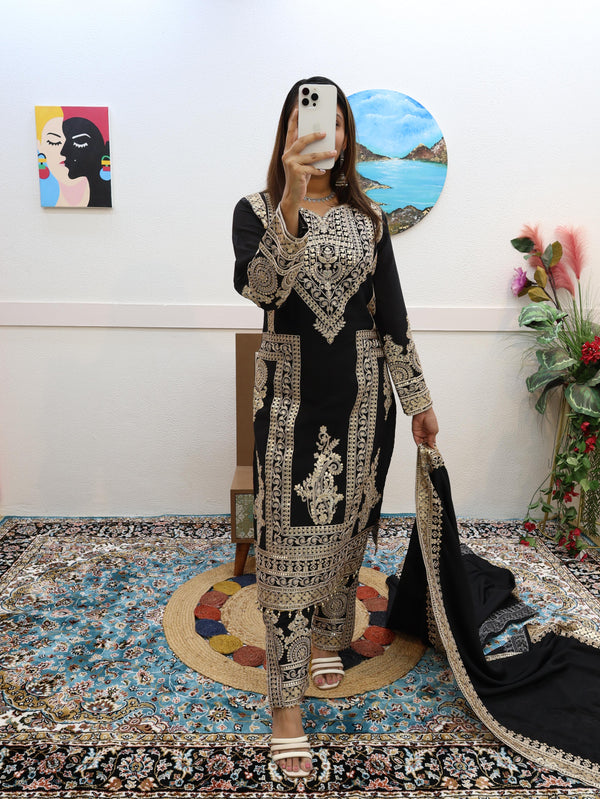 Black Color Embroidery Work Stylish Salwar Suit