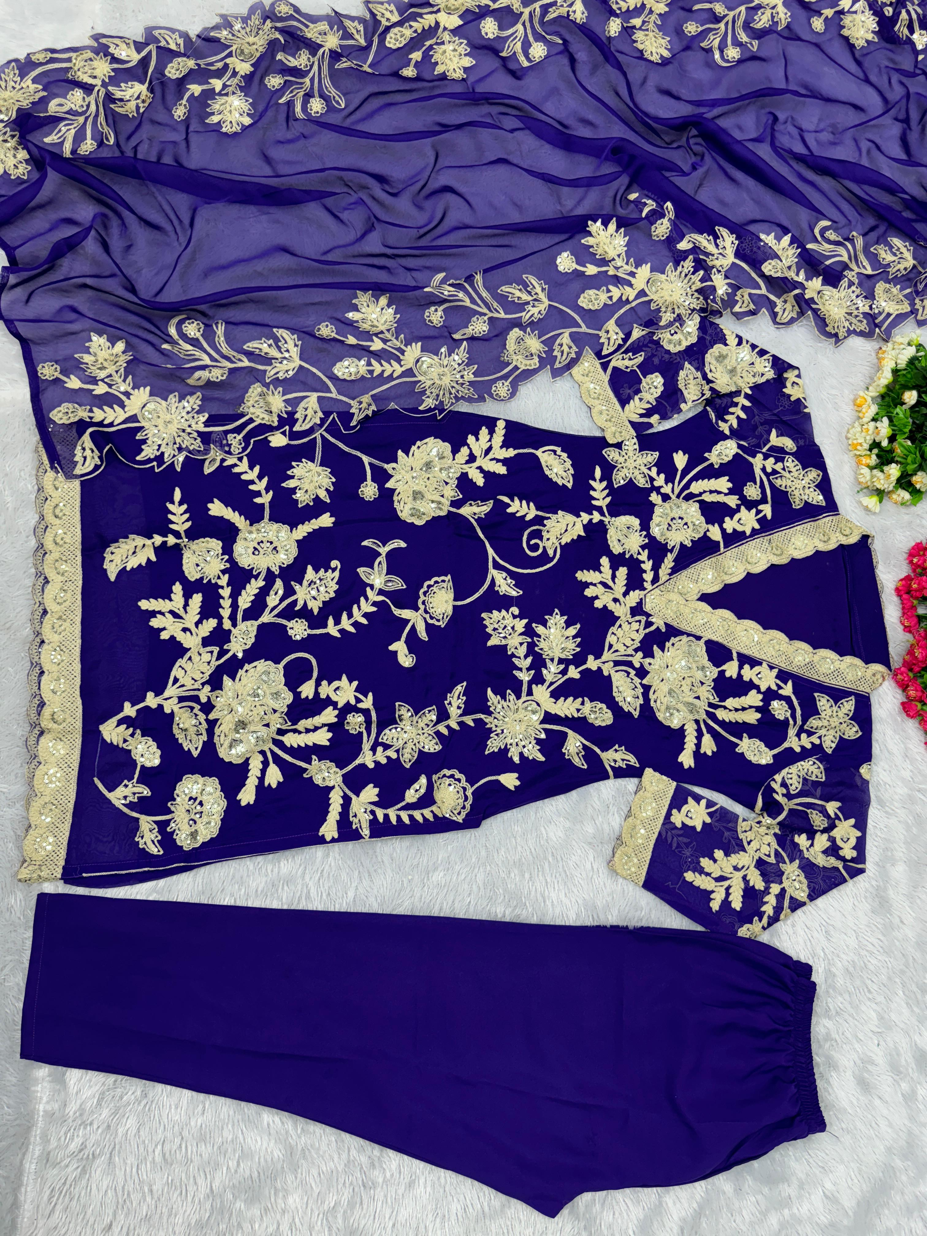Blue Color Thread Sequence Work Salwar Suit