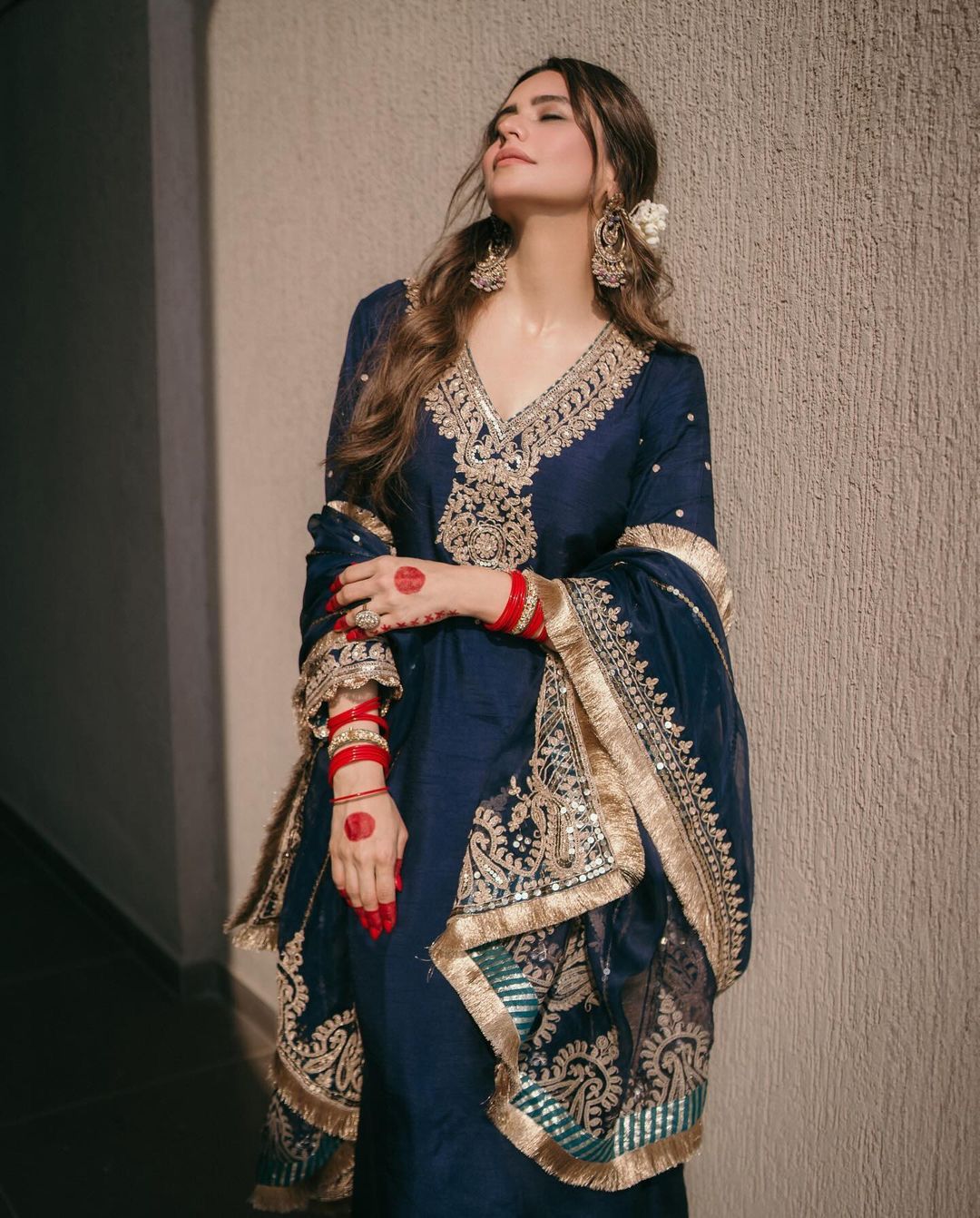 Stunning Navy Blue Color Palazzo Suit With Work Dupatta