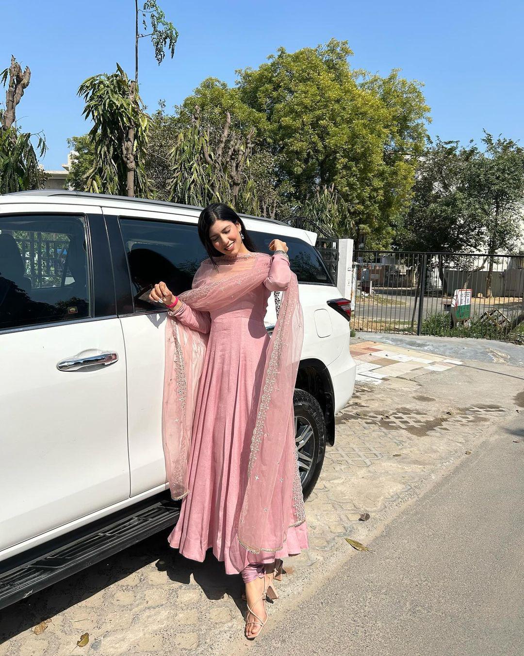 Designer Light Pink Anarkali Gown With Net Dupatta