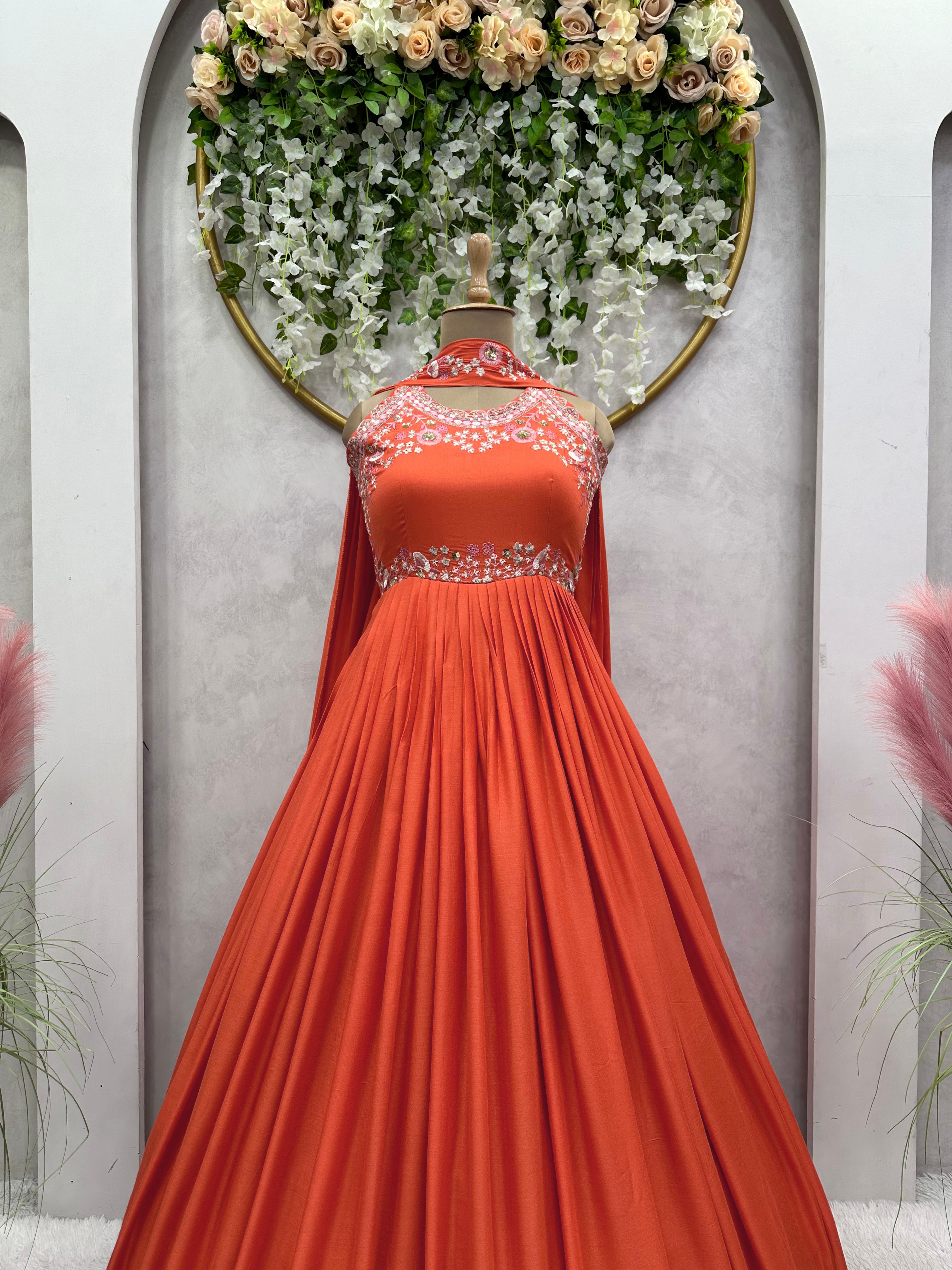 orange color wedding dress Pastel nude lace with puffy sleeves and court train note that this kind of fabric comes in different unique sample but always similar please note that your desired style remains the same thing customization is fully accepted Orange Bridesmaid Dresses | Azazie