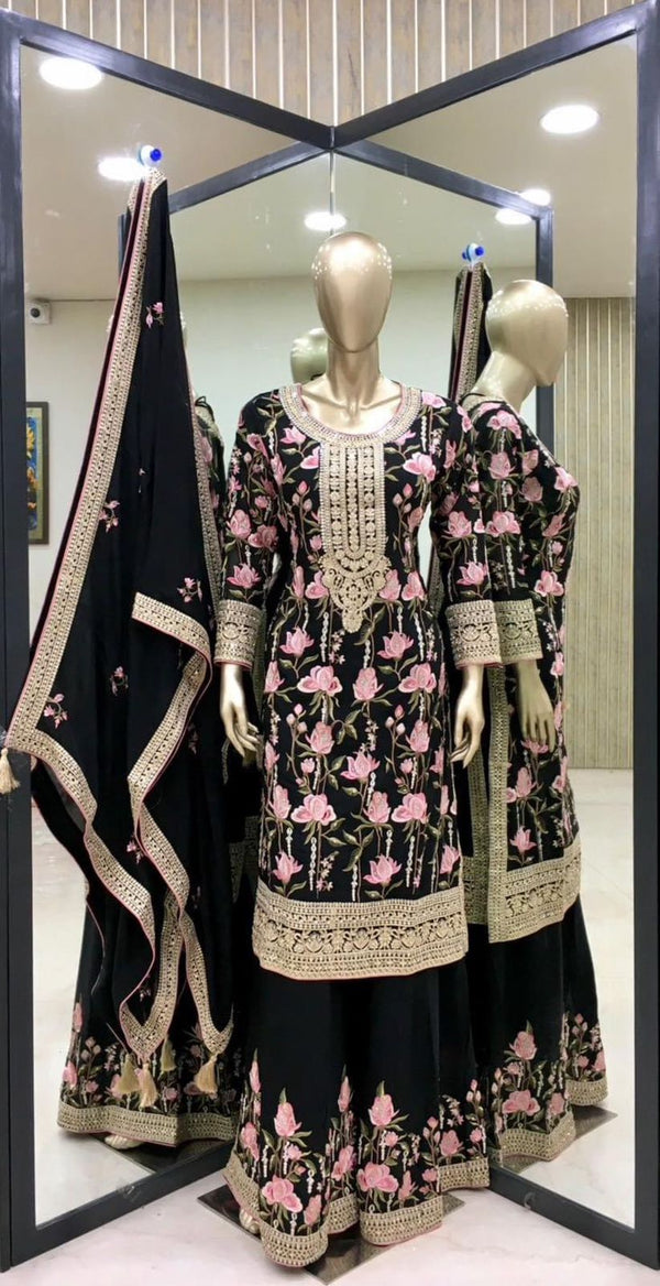 Alluring Dori Sequence Work Black Color Palazzo Suit