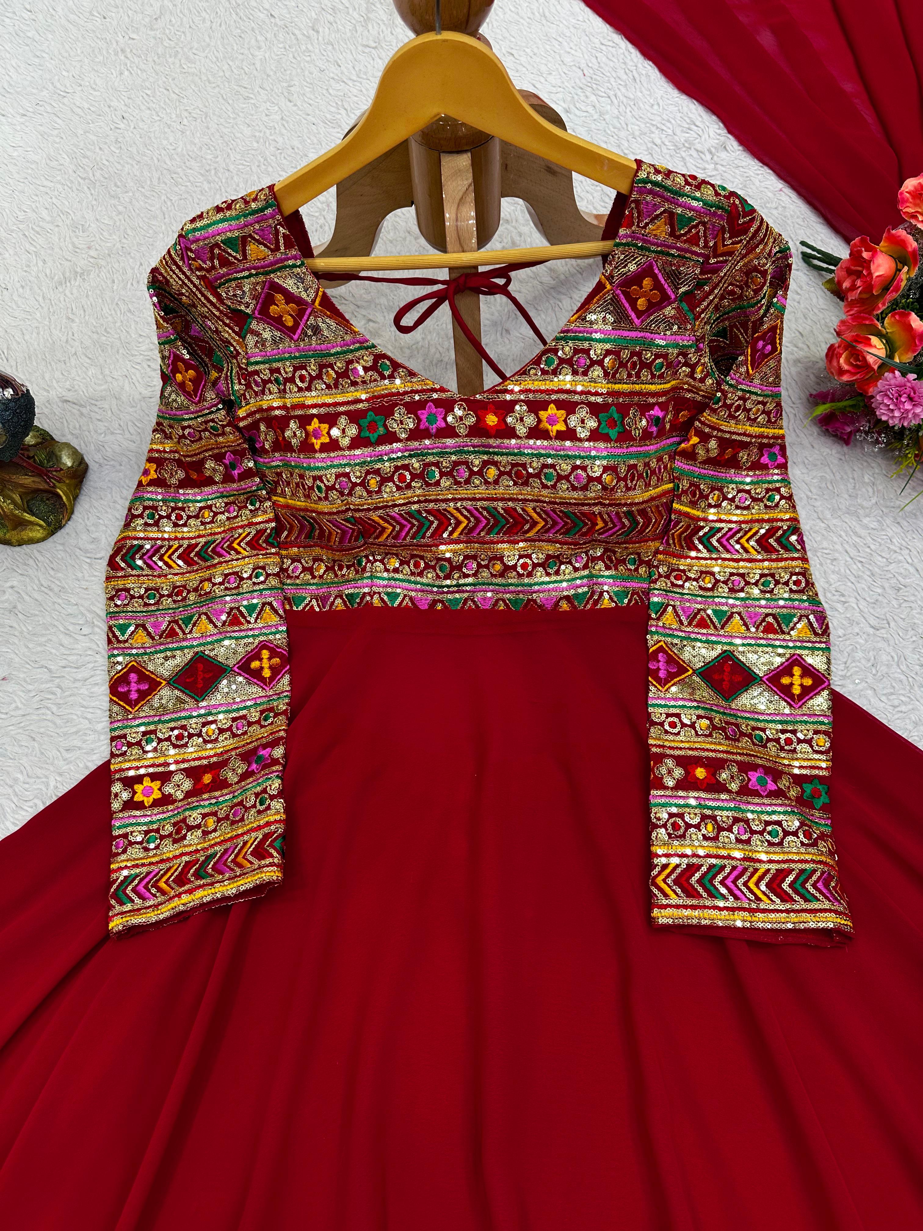 Amazing Red Color Thread Sequence Work Sharara Suit