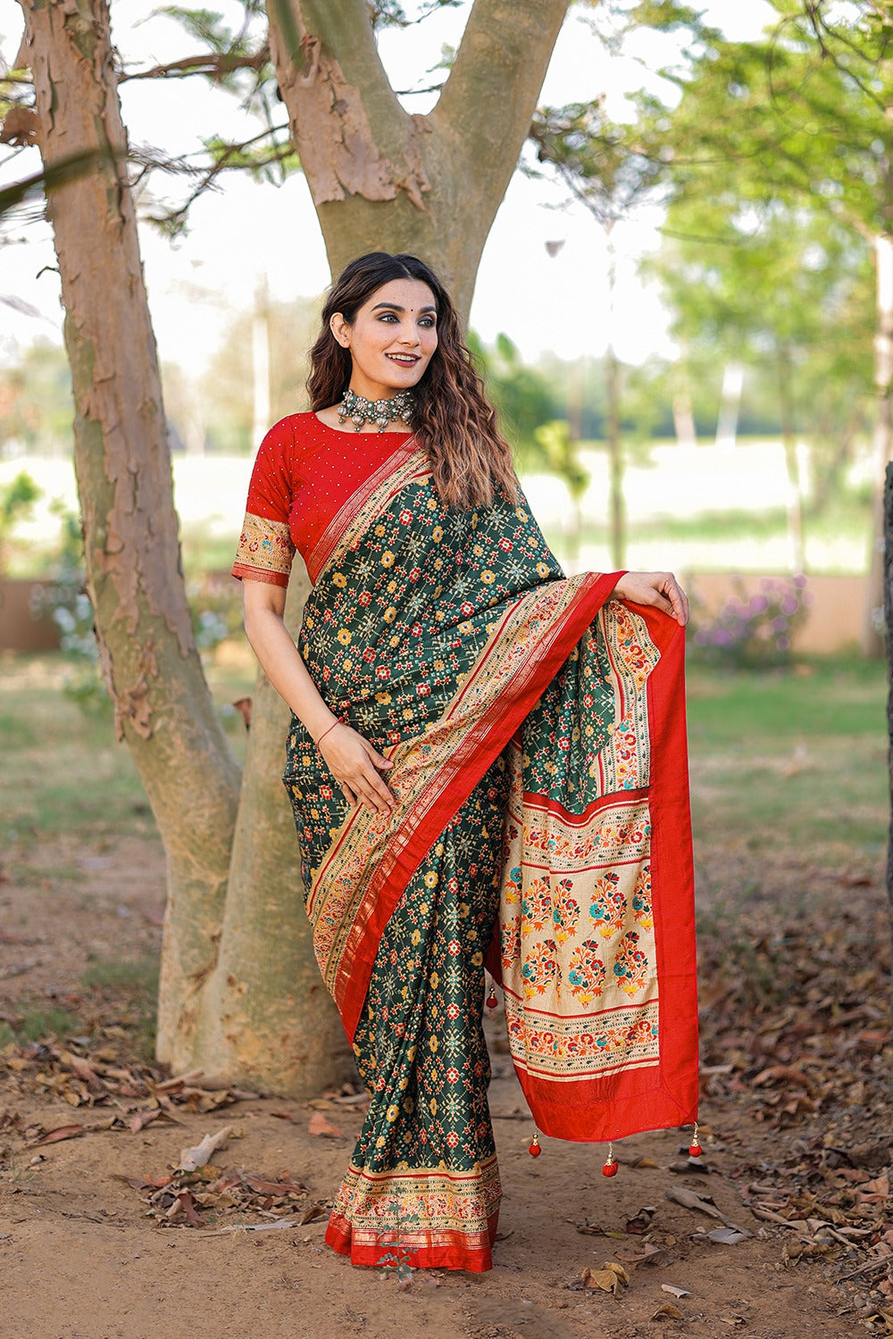 Green Color Wedding Celebrations Wear Patola Saree