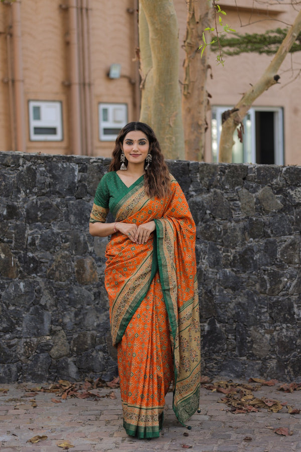 Orange Color Wedding Celebrations Wear Patola Saree