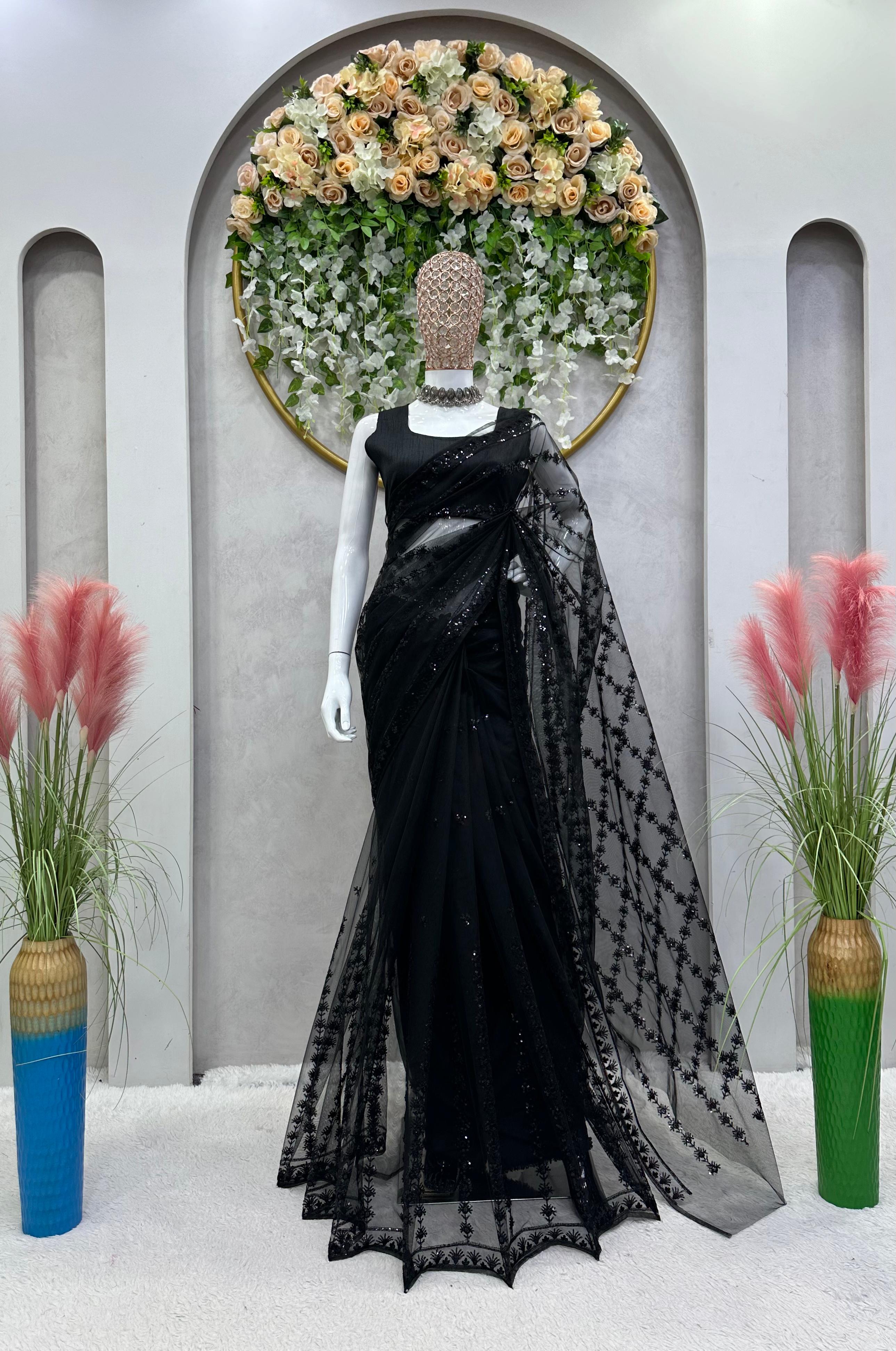 Ravishing Sequence Thread Work Soft Net Saree