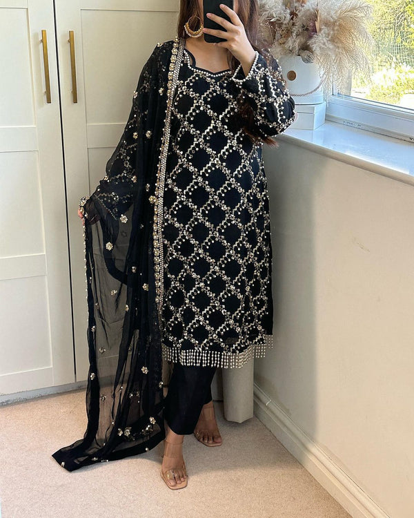 Glorious Black Color Full Embroidery Work Salwar Suit