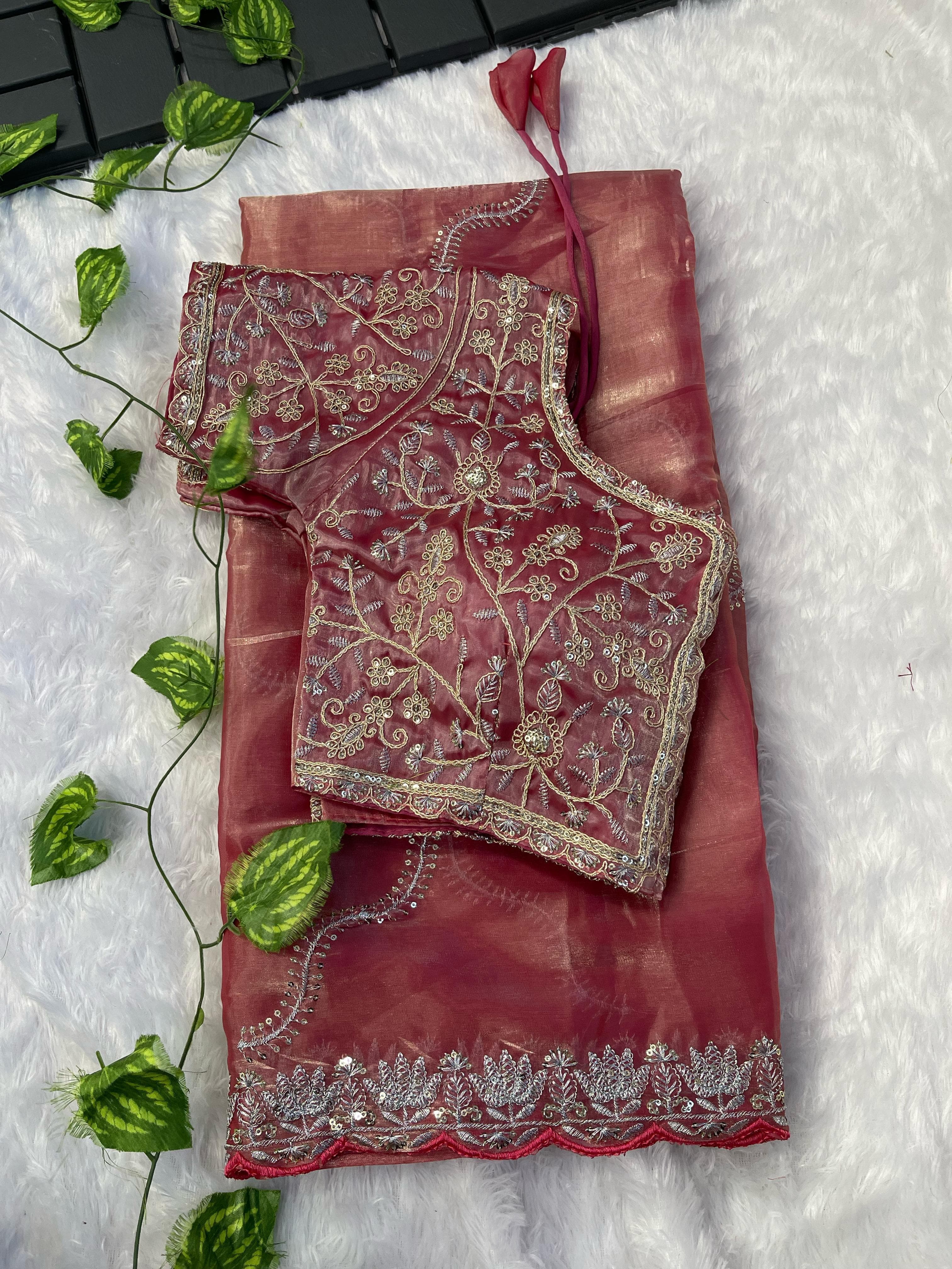 Exclusive Embroidery Cutwork Peach Color Saree