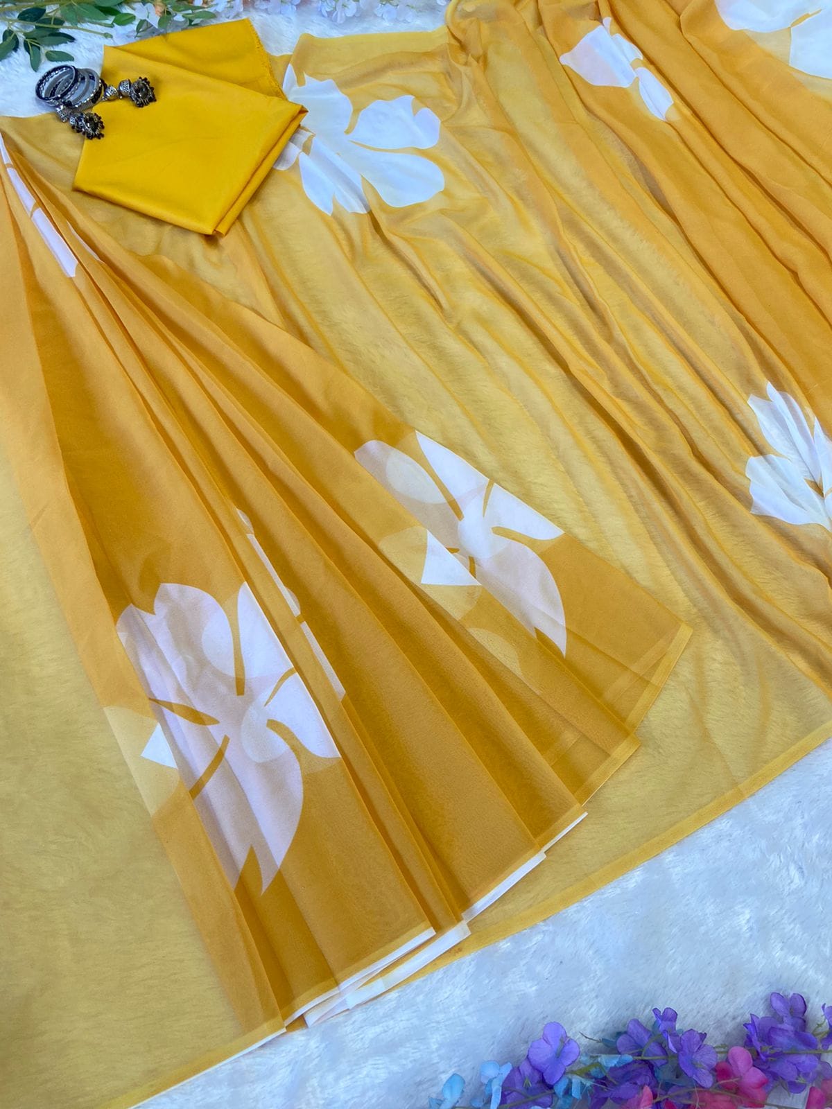 Fabulous Yellow Color Ready To Wear Printed Saree