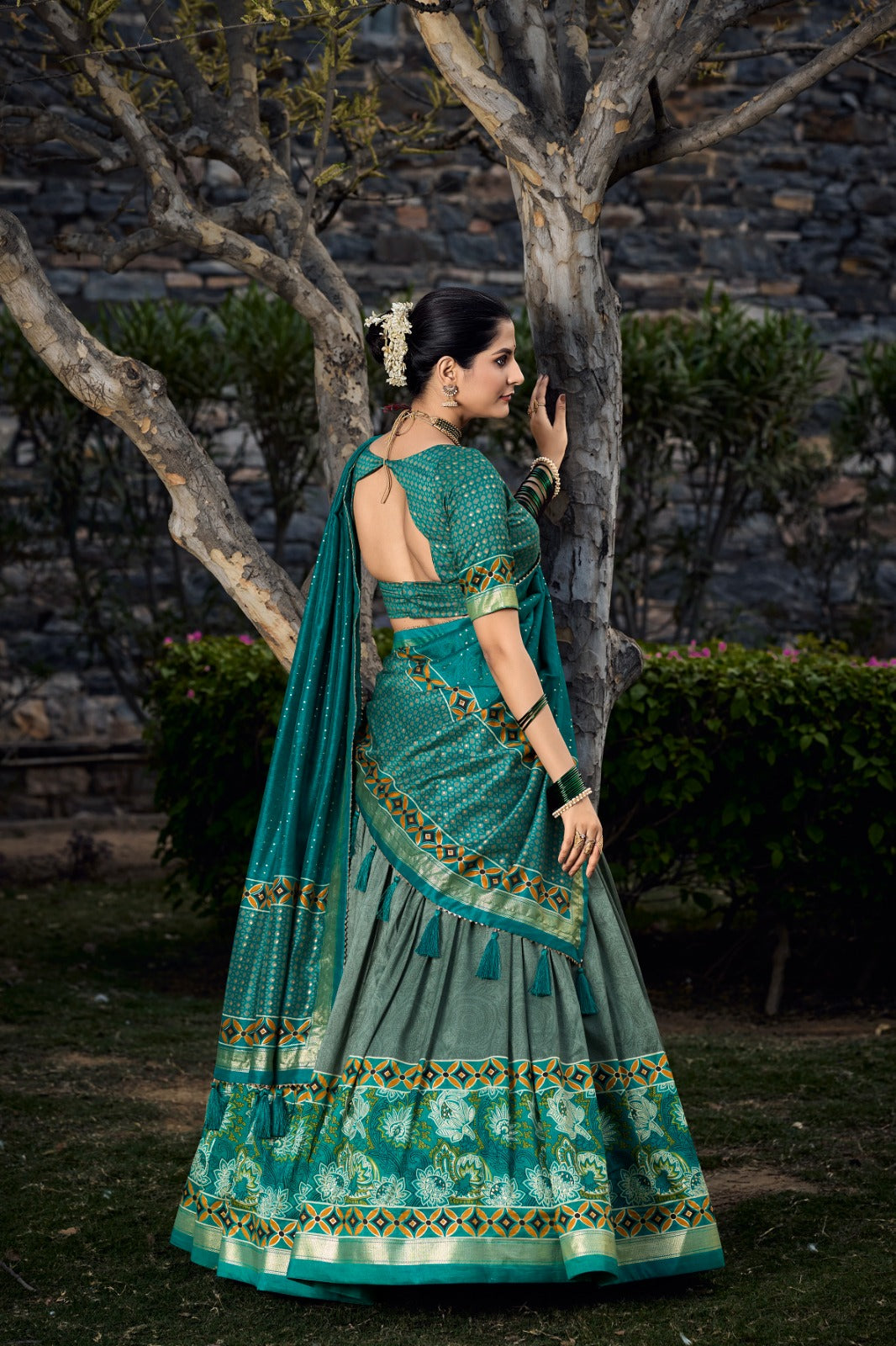 Sky and Gray Color Ceremony Wear Lehenga Choli