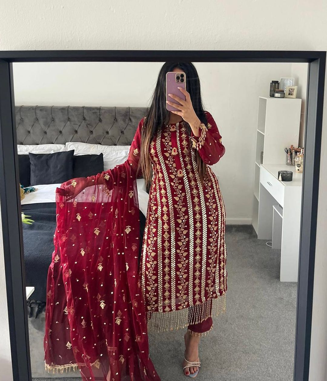 Decent Embroidered Work Red Color Salwar Suit