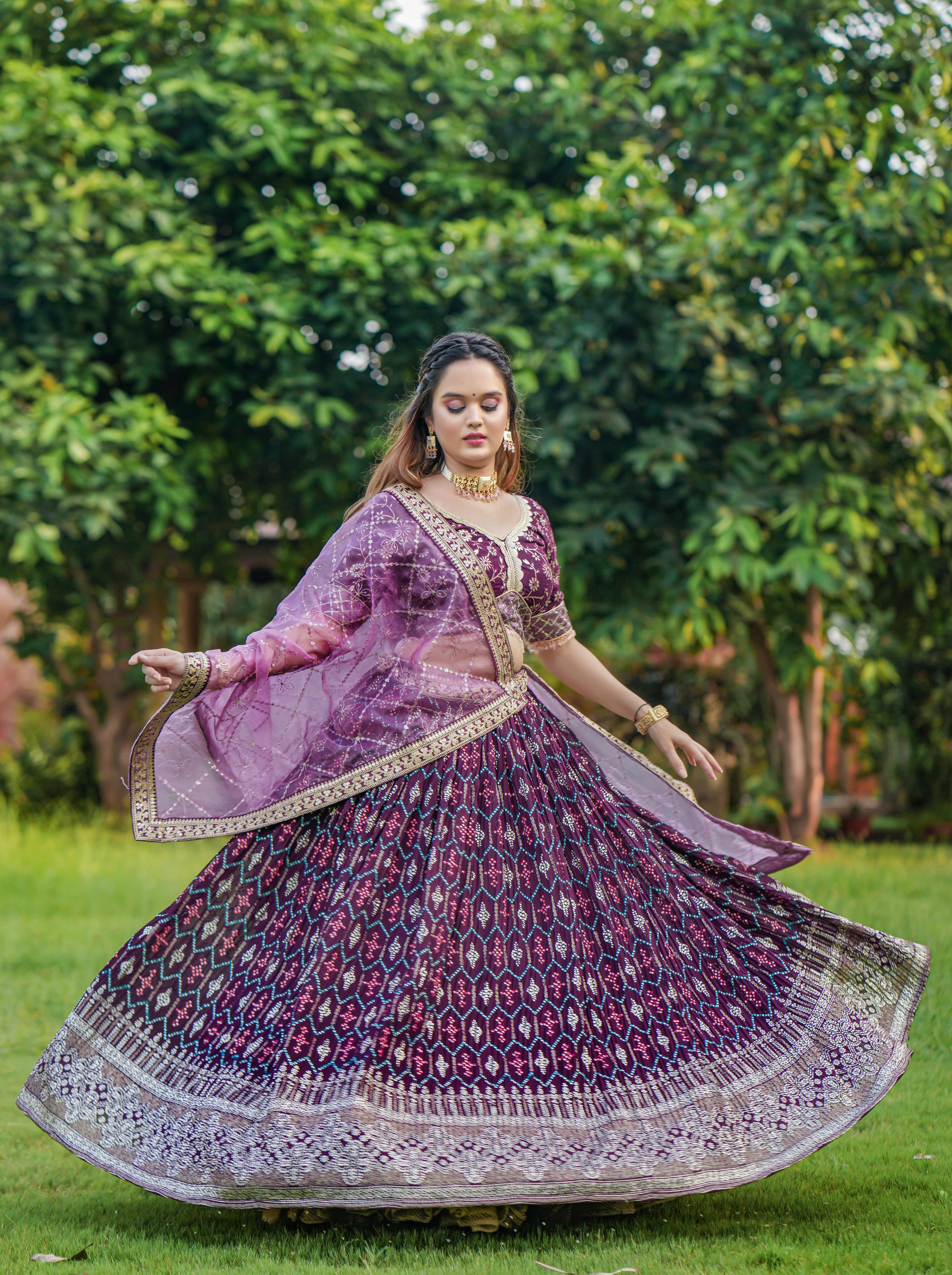 Wine Color Heavy Work Lehenga Choli Couple Set