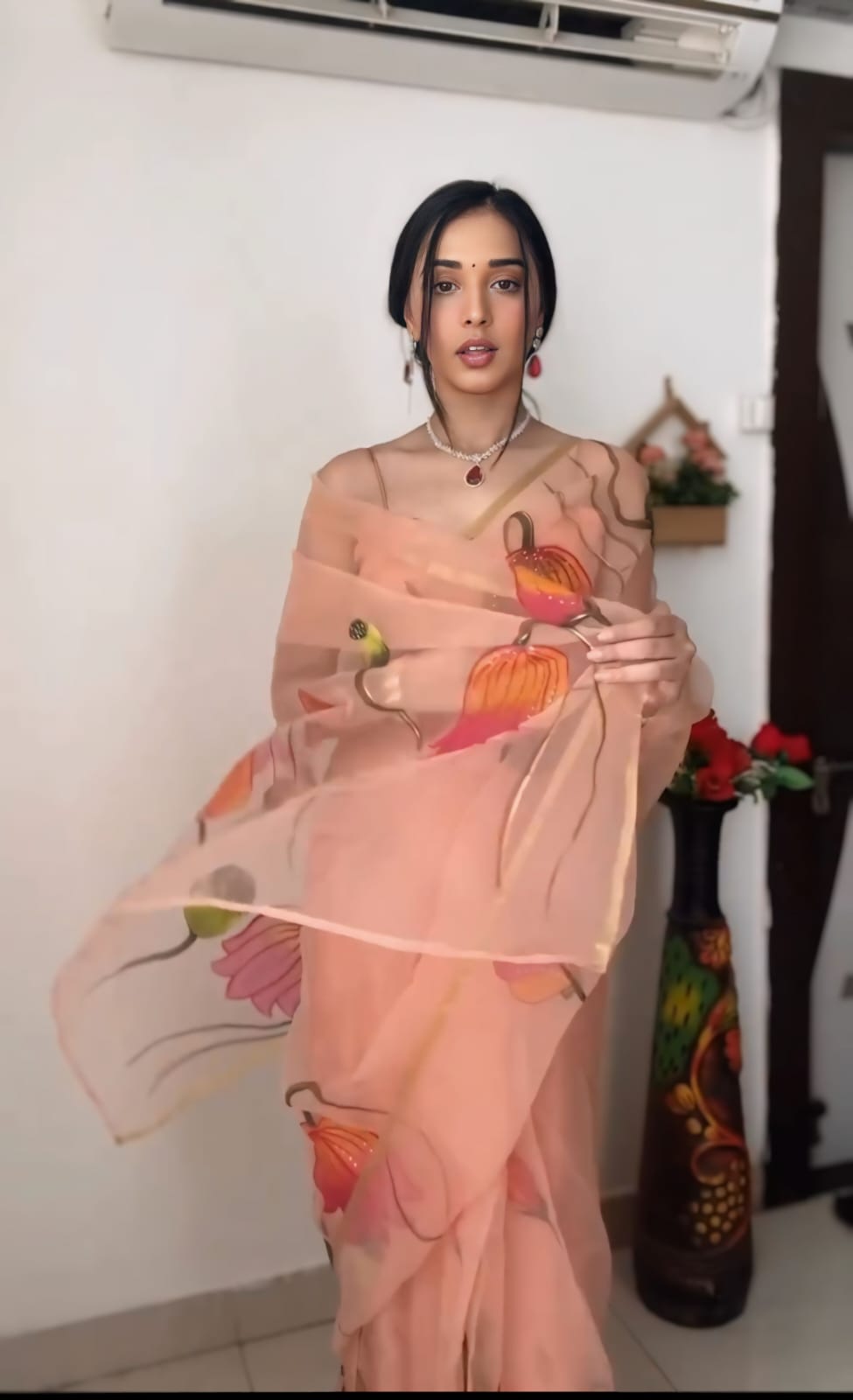 Classy Peach Ready To Wear Organza Saree