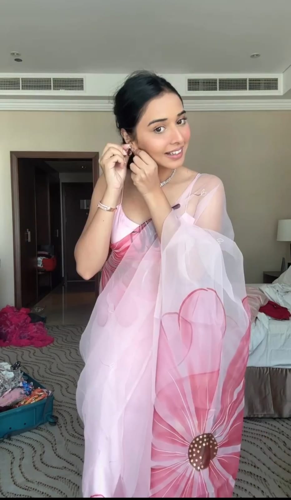 Ready To Wear Flower Print Light Pink Saree