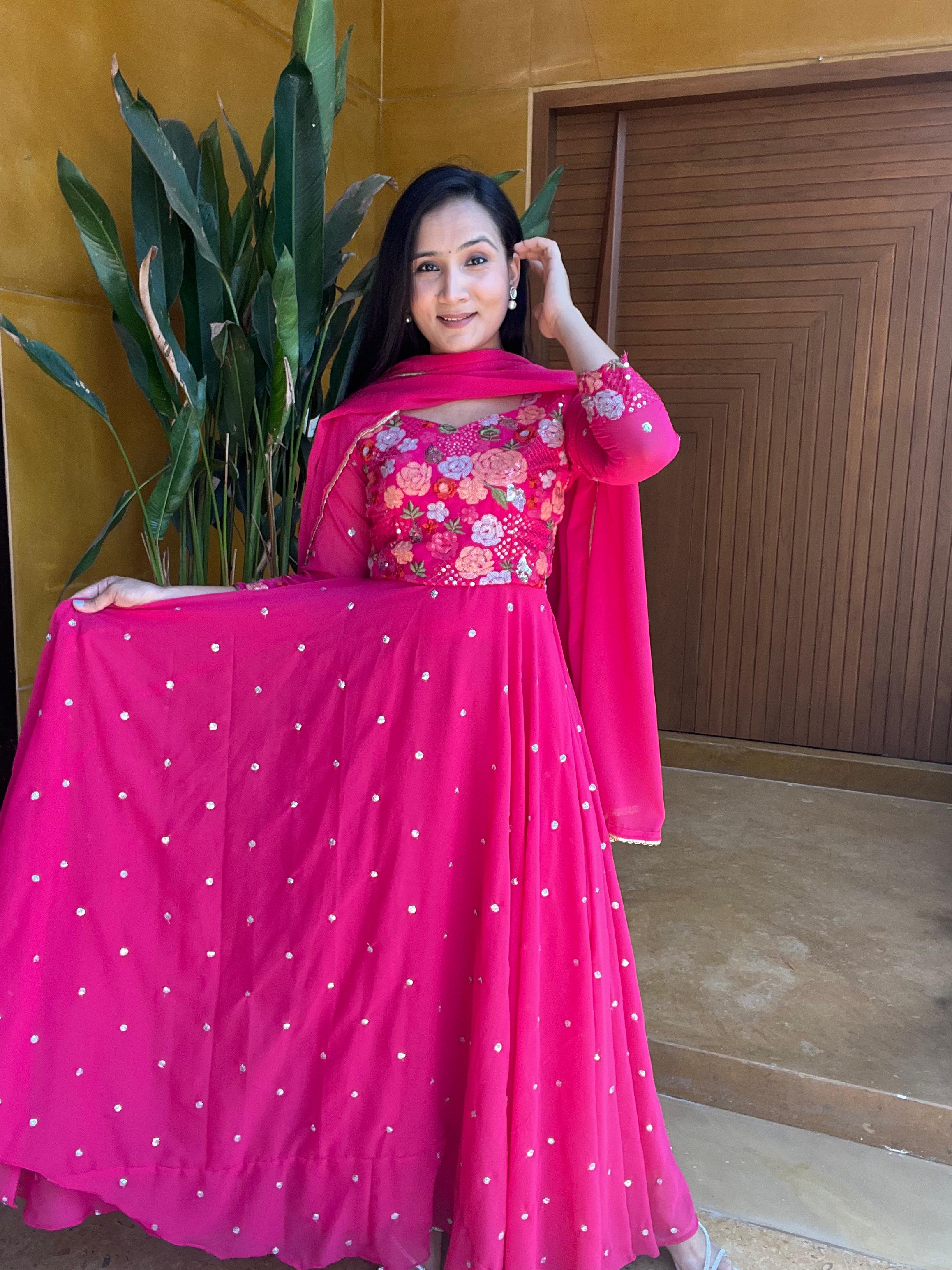 Admiring Sequence Thread Work Pink Color Gown