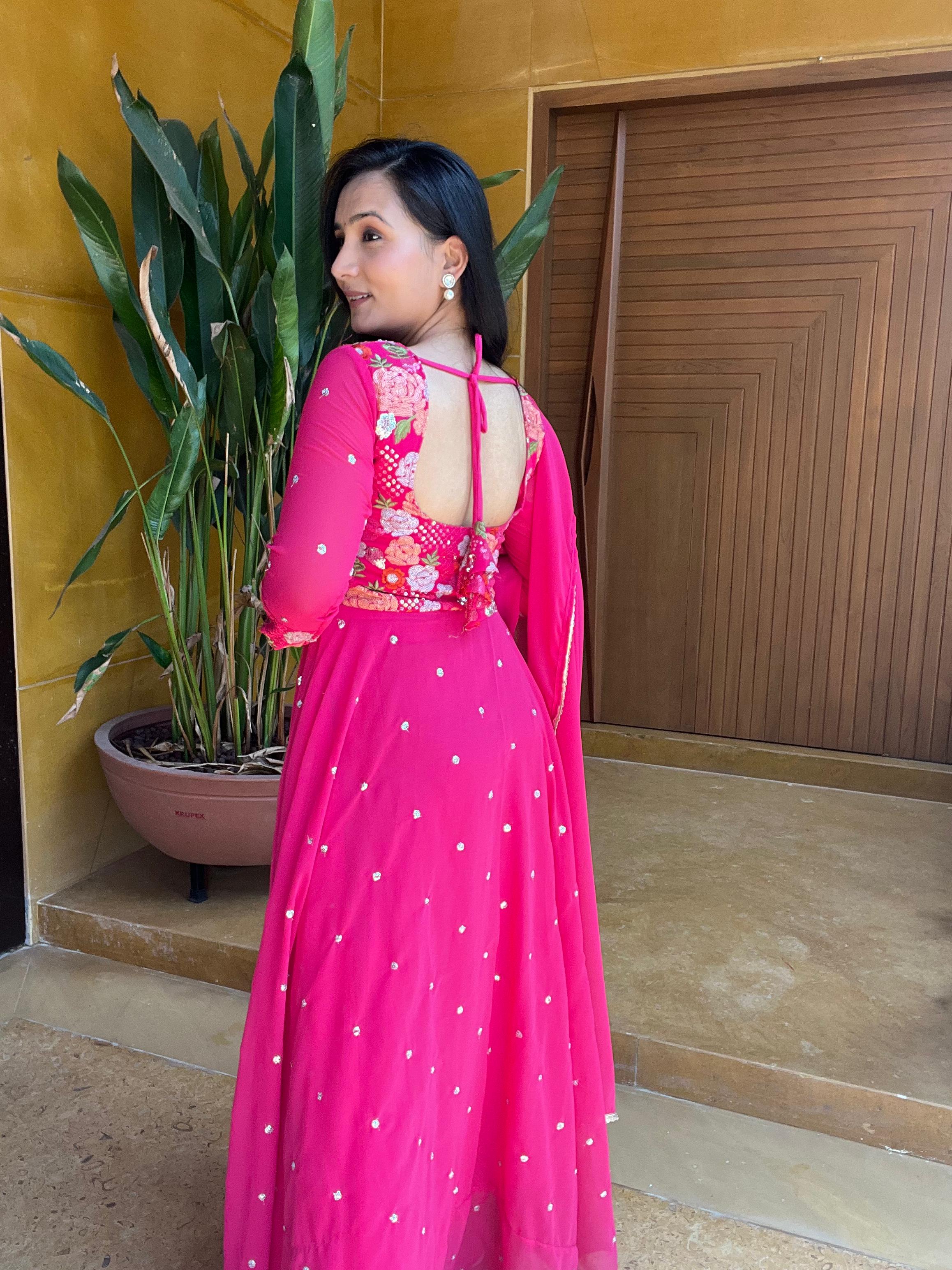 Admiring Sequence Thread Work Pink Color Gown