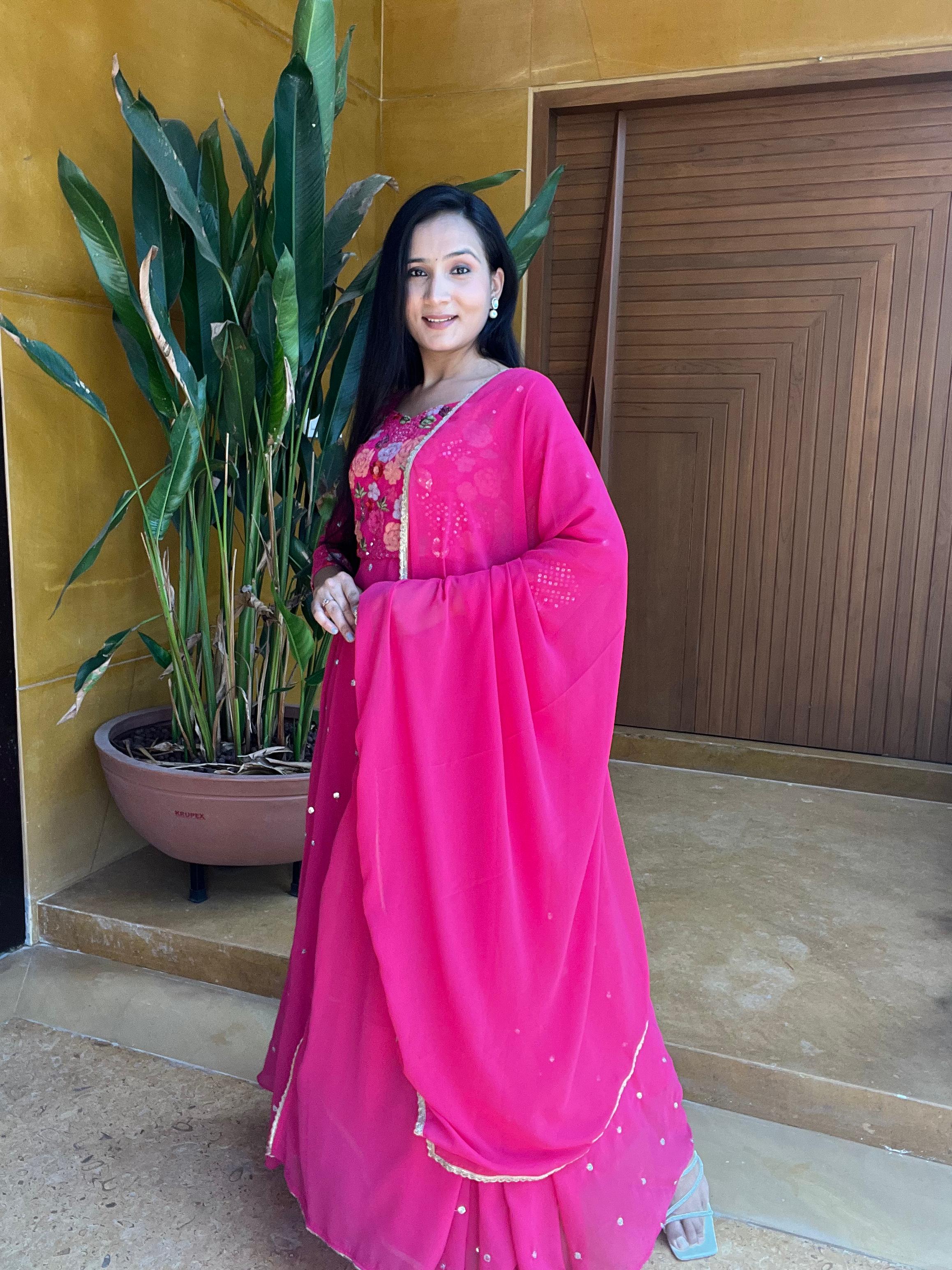 Admiring Sequence Thread Work Pink Color Gown