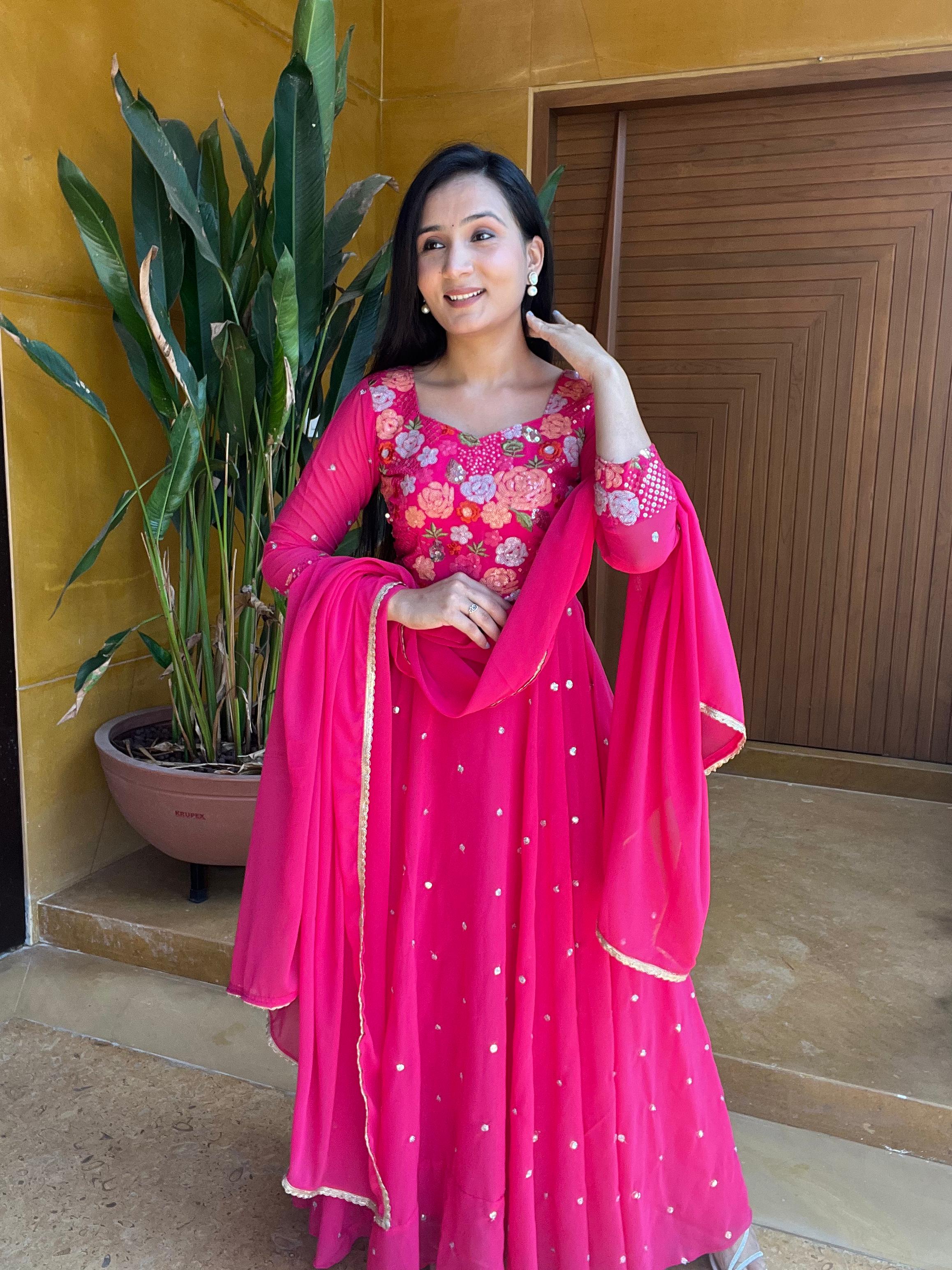 Admiring Sequence Thread Work Pink Color Gown