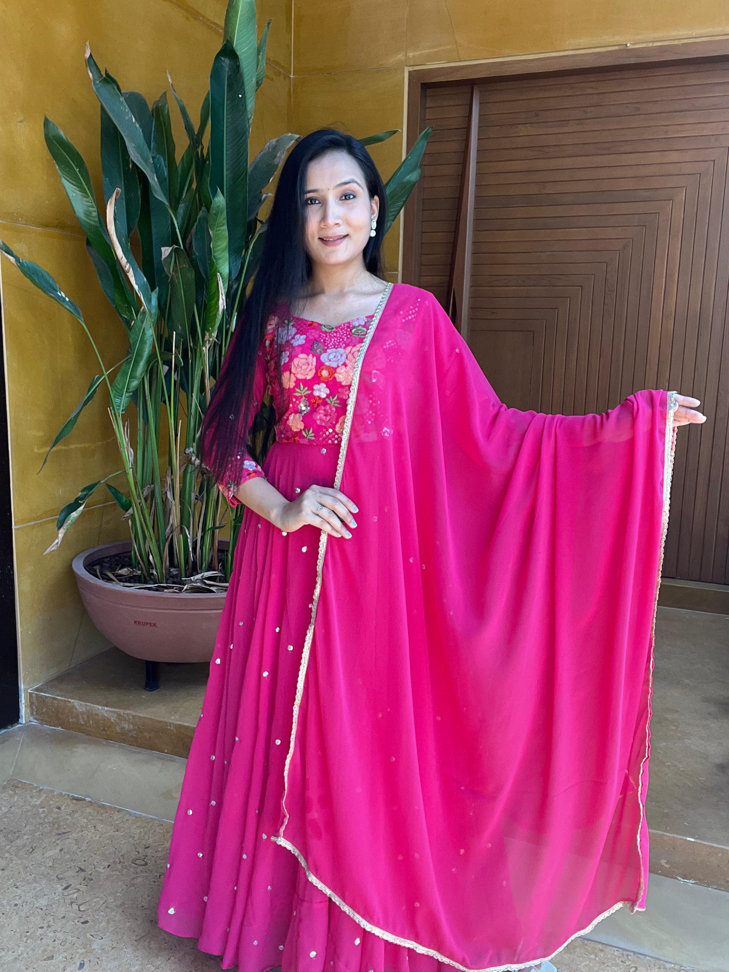 Admiring Sequence Thread Work Pink Color Gown