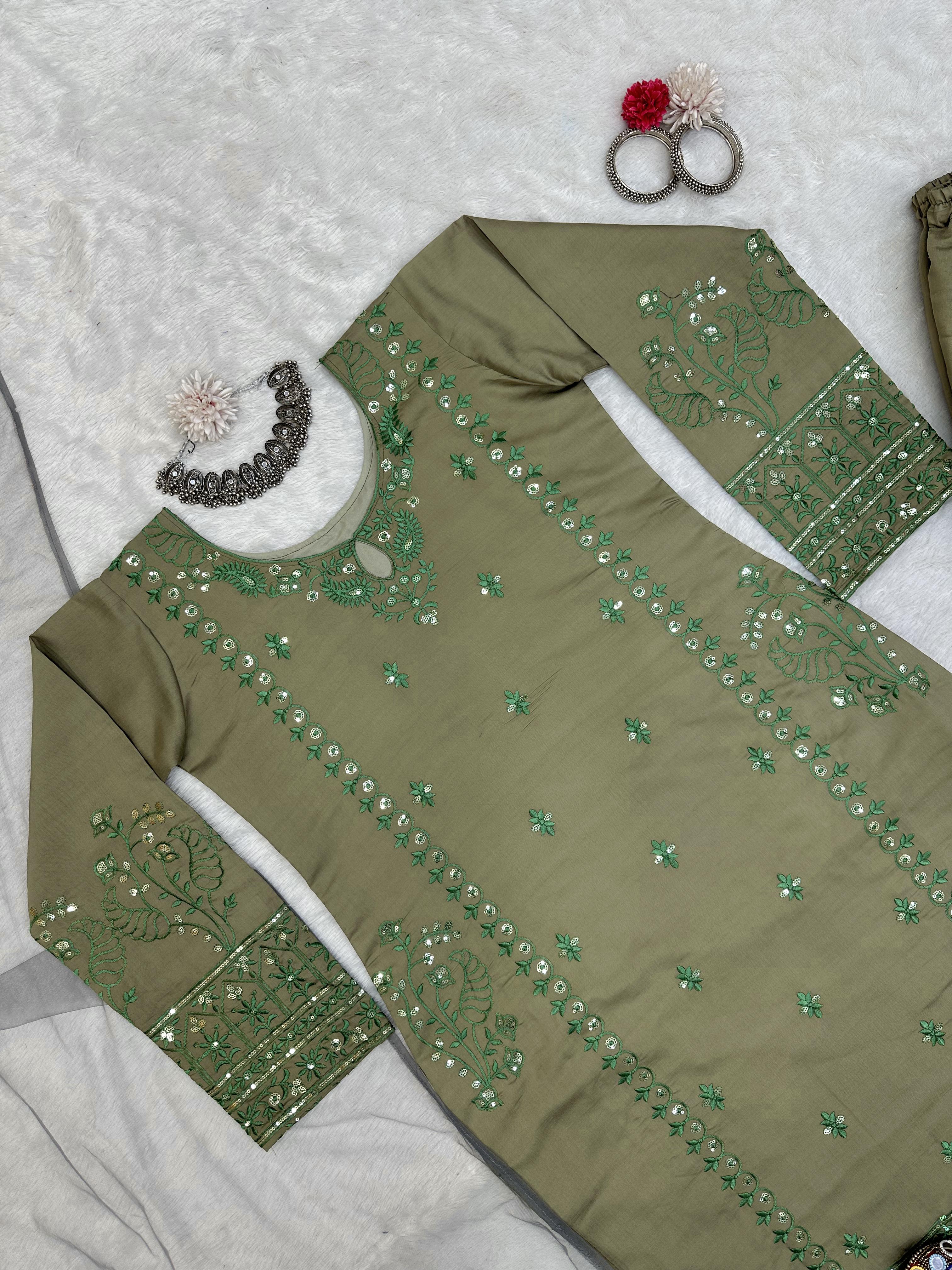 Mehndi Color Good Looking Palazzo Suit